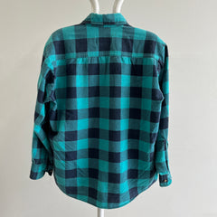 1990/2000s Teal Buffalo Plaid Paint Stained Cotton Flannel