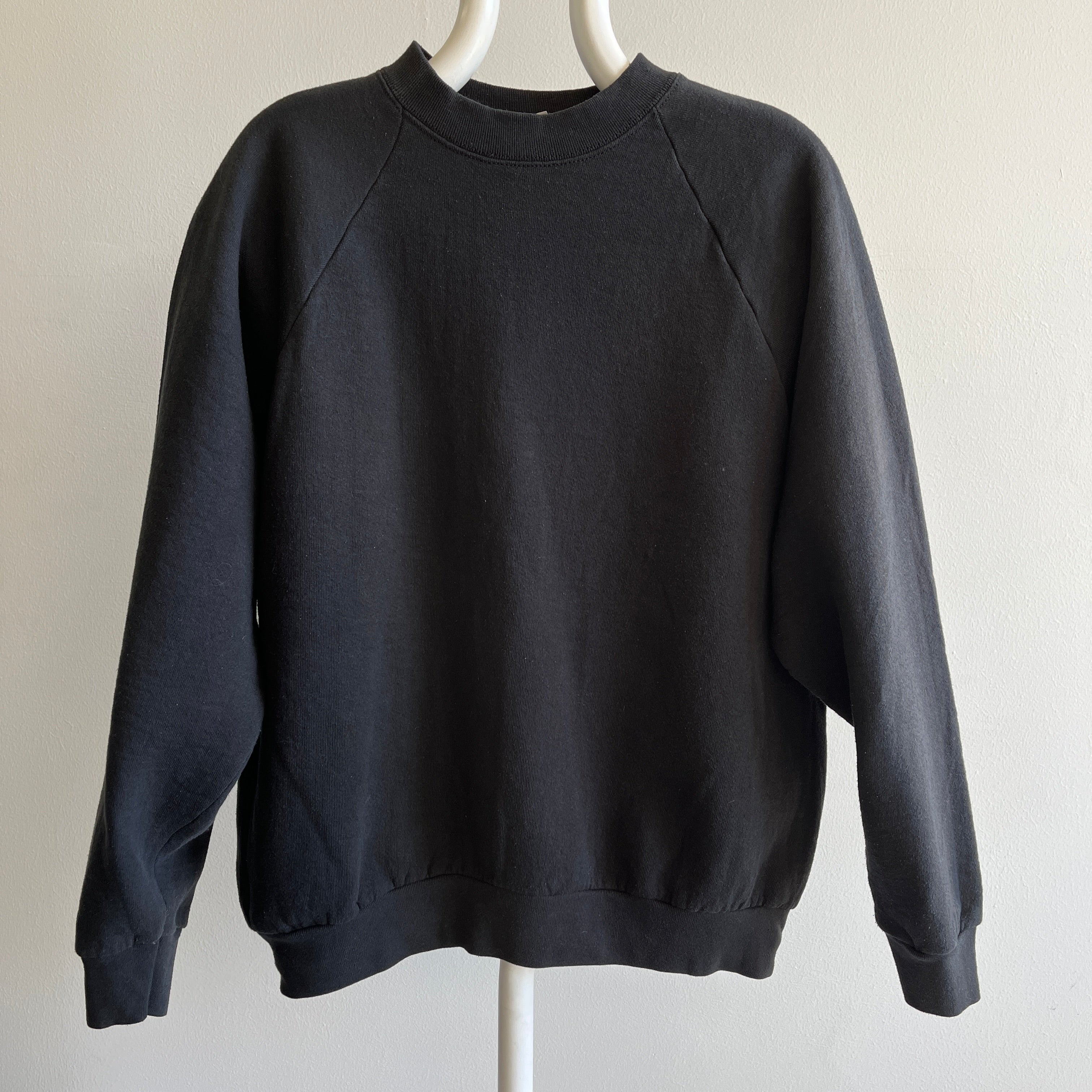 1990s Medium Weight Blank Black High Crew Sweatshirt by FOTL