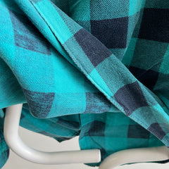 1990/2000s Teal Buffalo Plaid Paint Stained Cotton Flannel