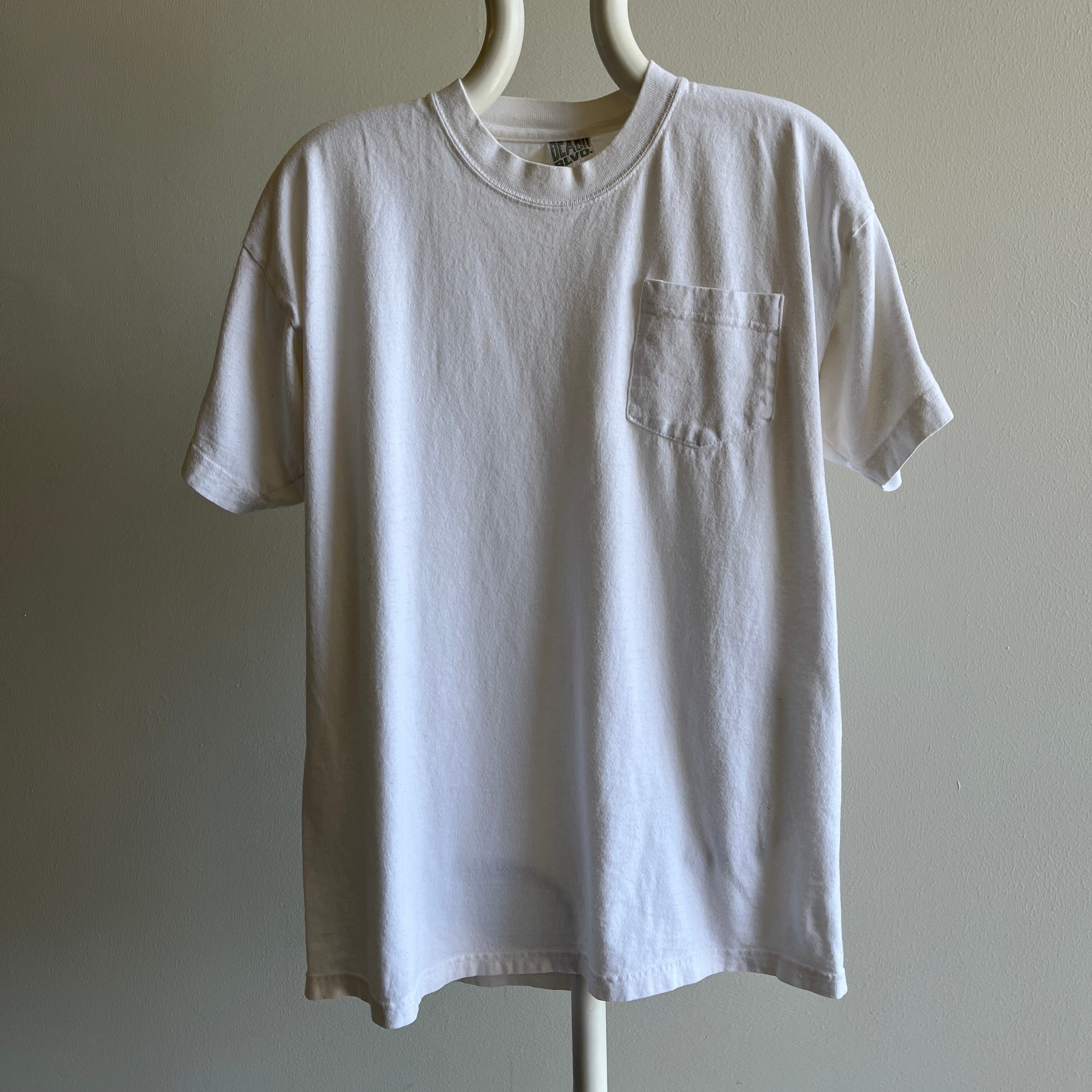 1980s Blank White Cotton POcket T-Shirt by Beach Blvd.