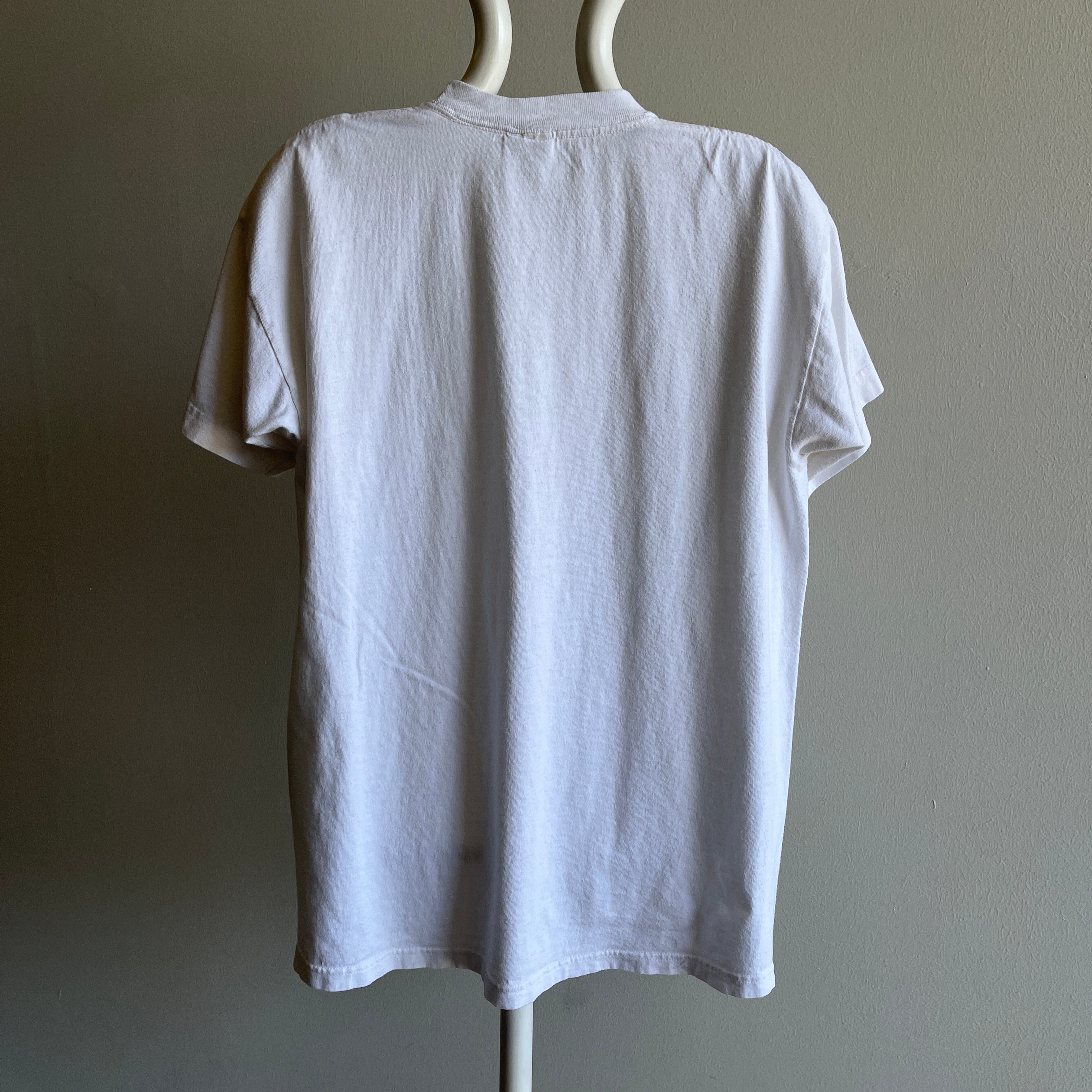 1980s Blank White Cotton POcket T-Shirt by Beach Blvd.