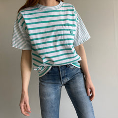 1990s Striped Boxy Cotton Pocket T-Shirt