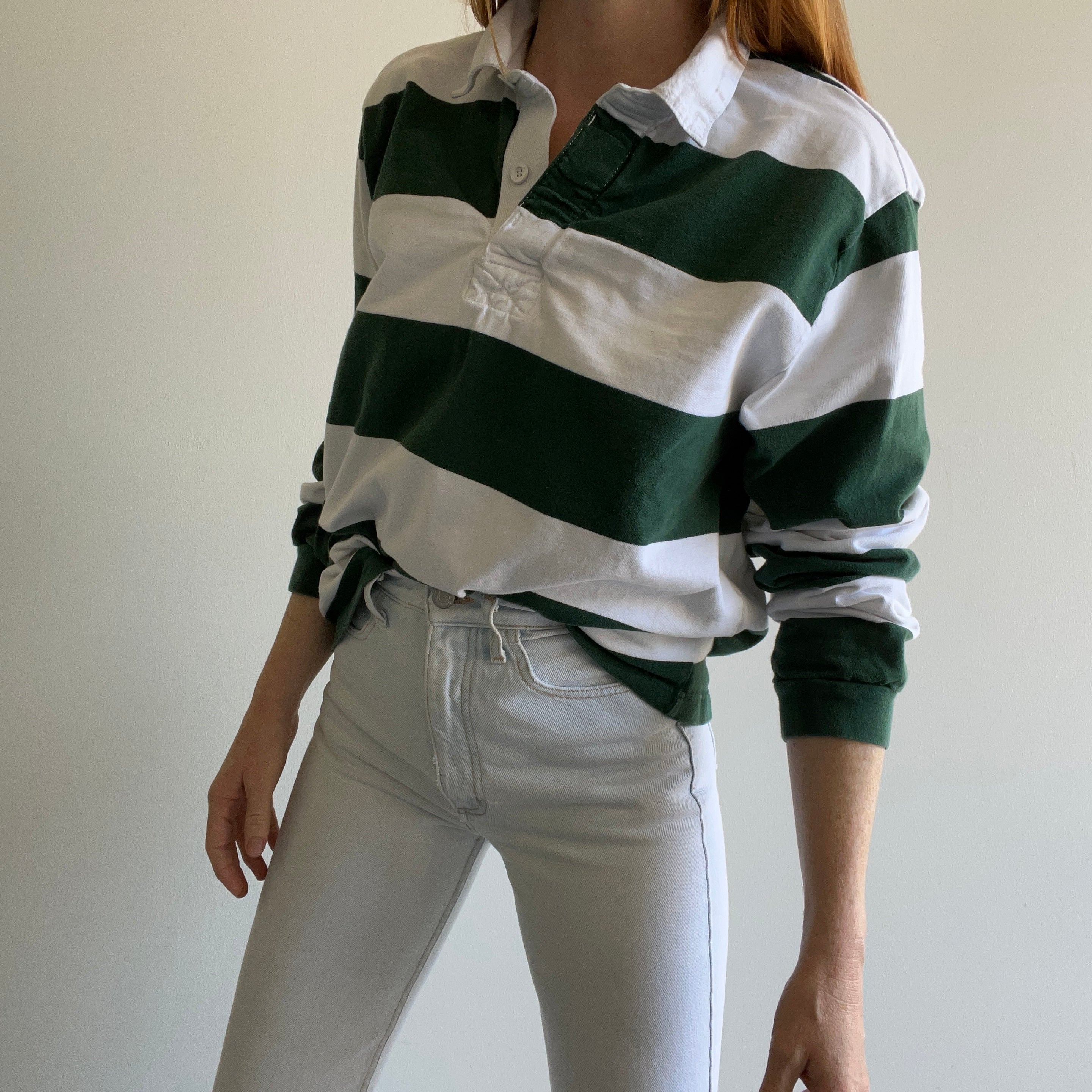 1980s Green and White Rugby Shirt