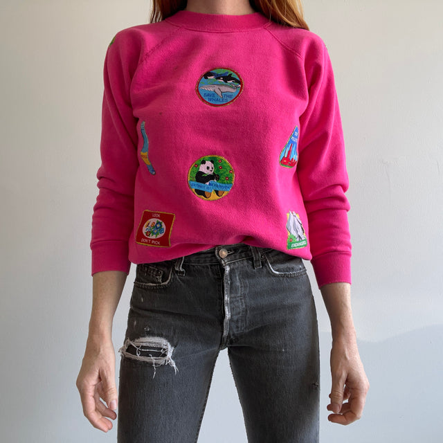 1980s Earth Day DIY Patched Environmentalist Sweatshirt - YESSSS