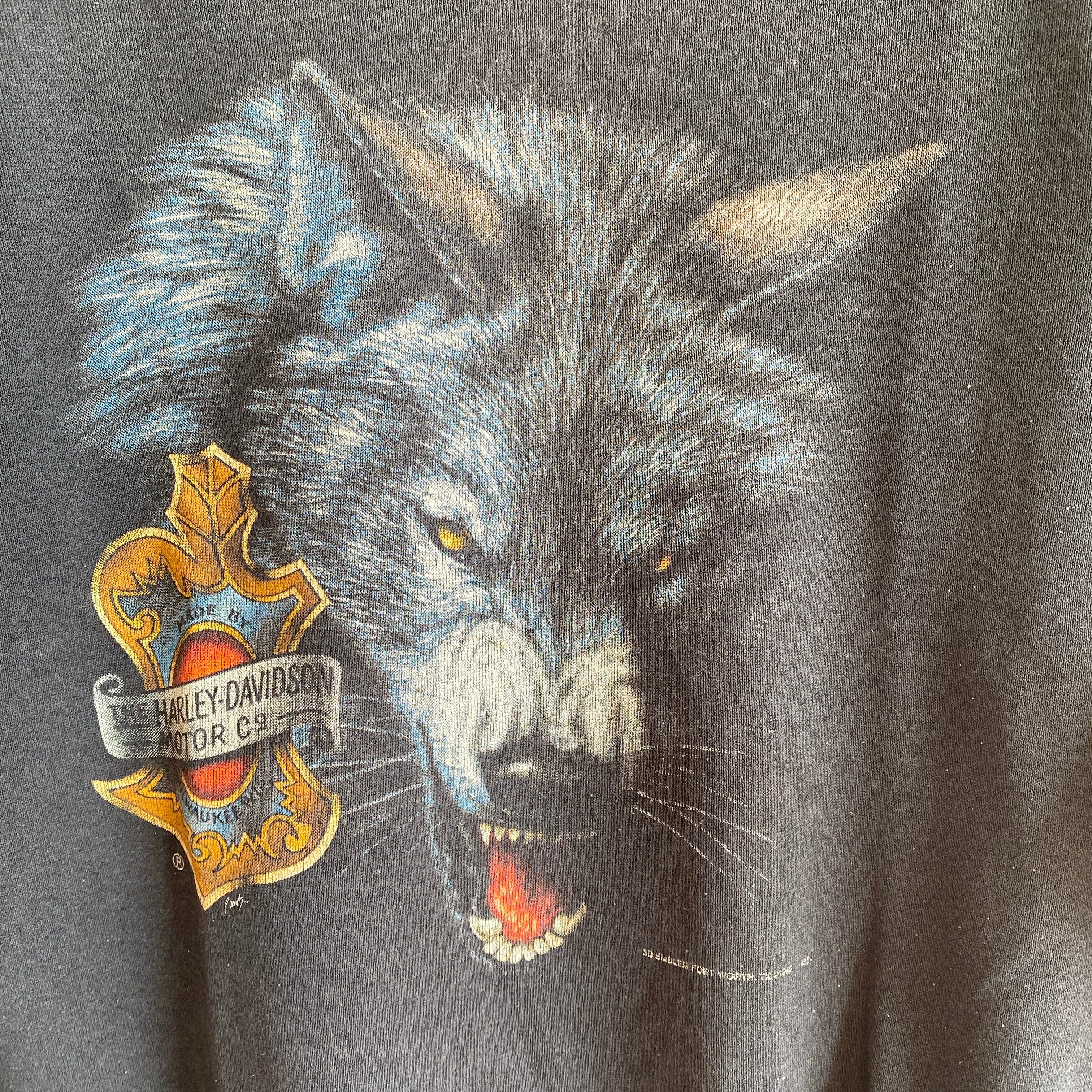 1980s 3D Emblem Harley Wolf Sweatshirt