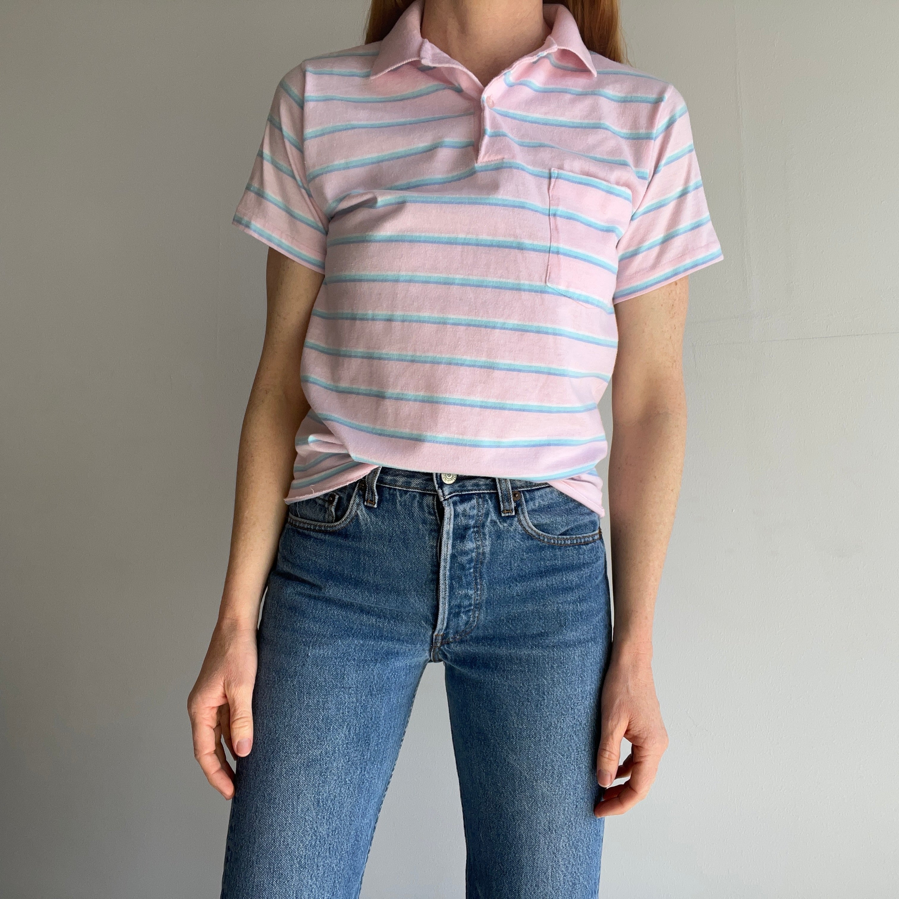 1980s Delightful Striped Polo with a Perfect Pocket