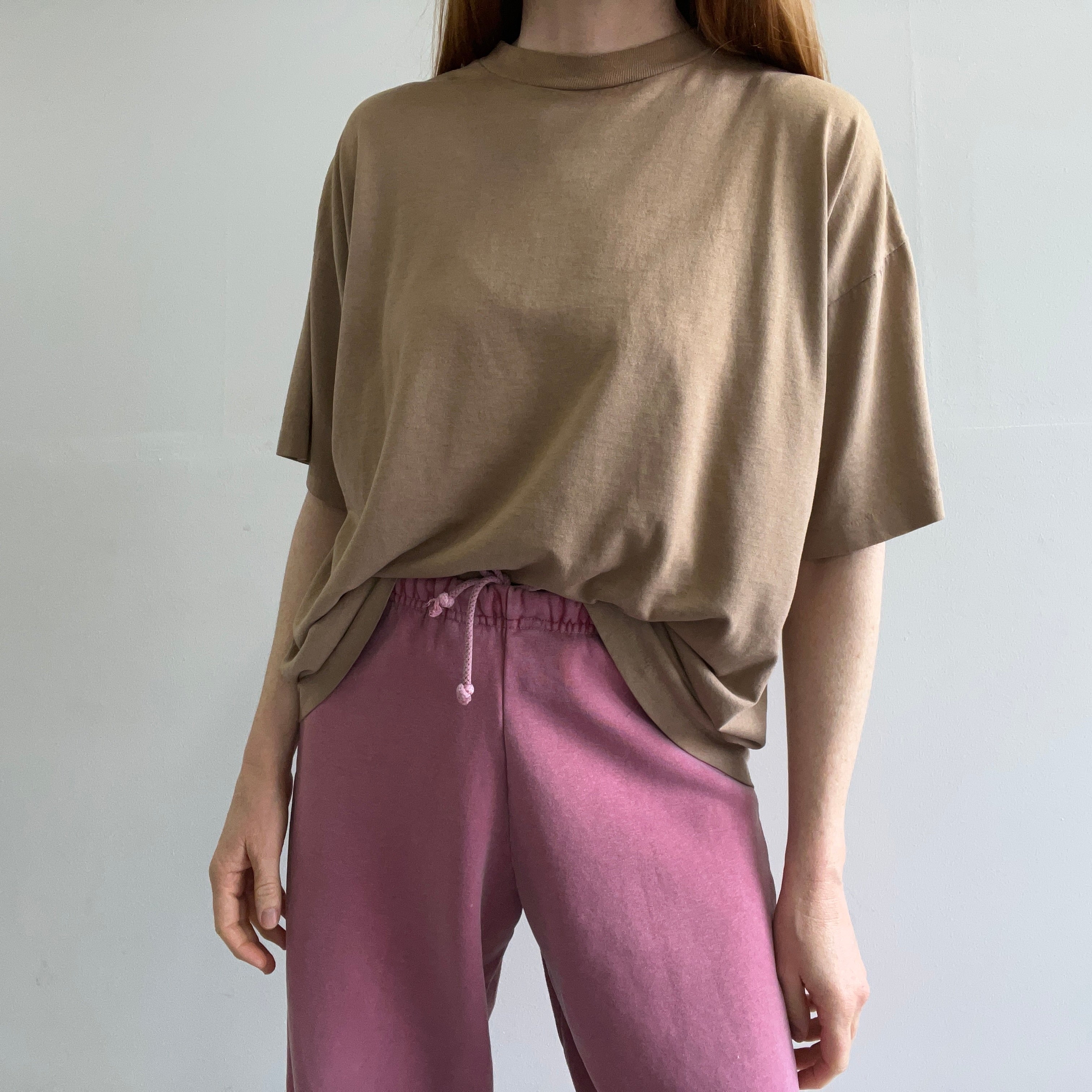 1990s Blank Boxy Slouchy Coffee Colored T-Shirt