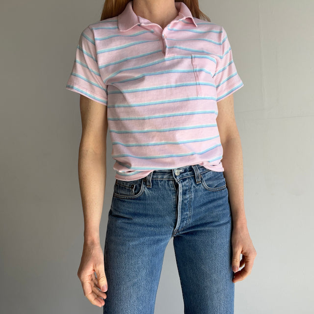 1980s Delightful Striped Polo with a Perfect Pocket