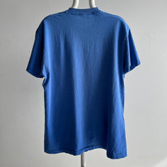 1980s Perfectly Paint Stained and Faded Blank Blue Cotton Pocket T-Shirt
