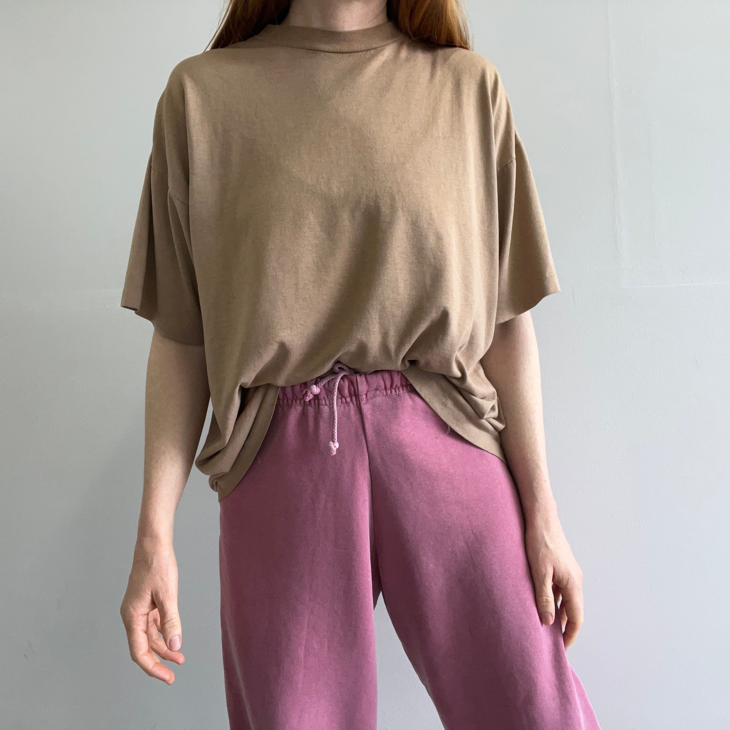 1990s Blank Boxy Slouchy Coffee Colored T-Shirt