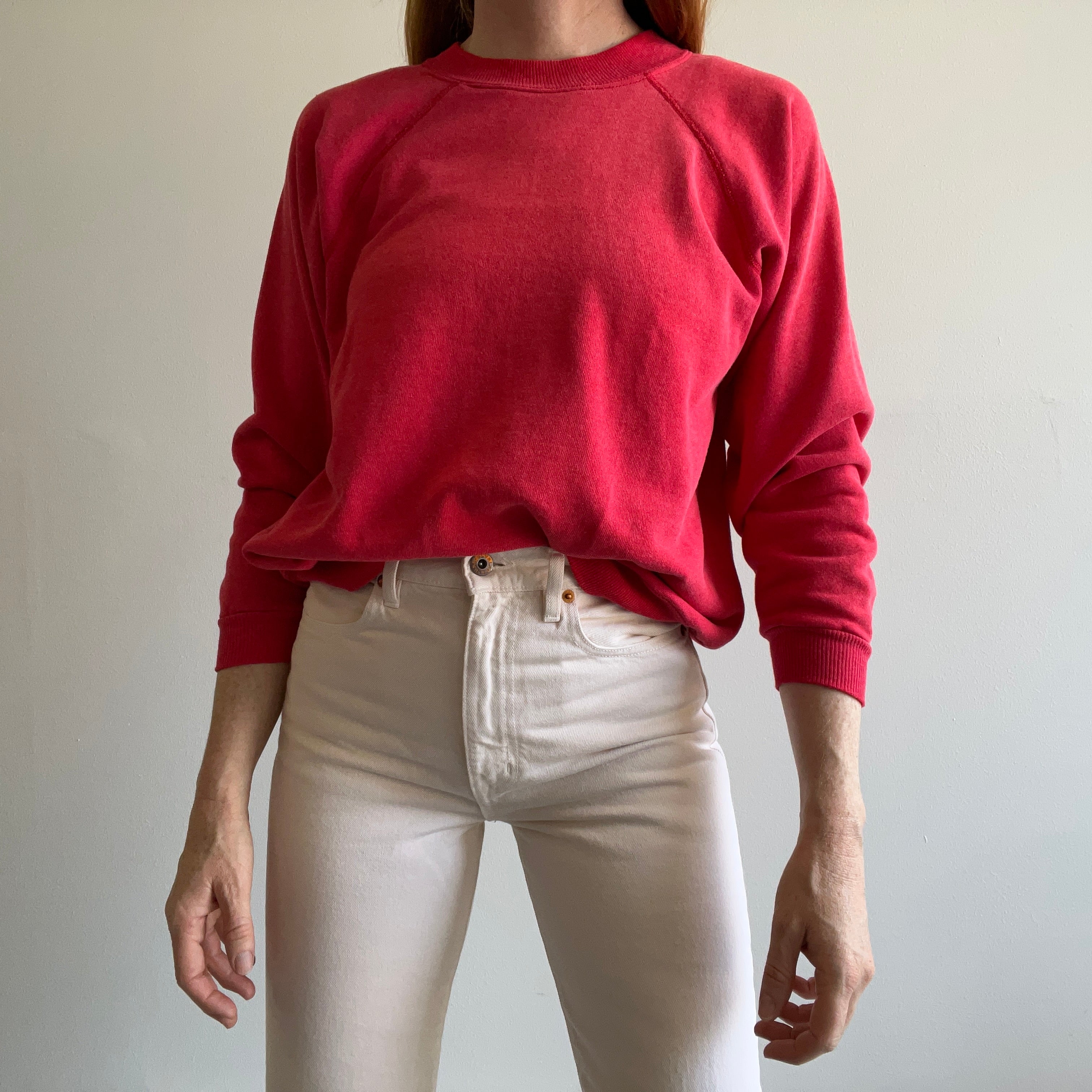 1990s Sun Faded Blank Red Raglan by Hanes Her Way