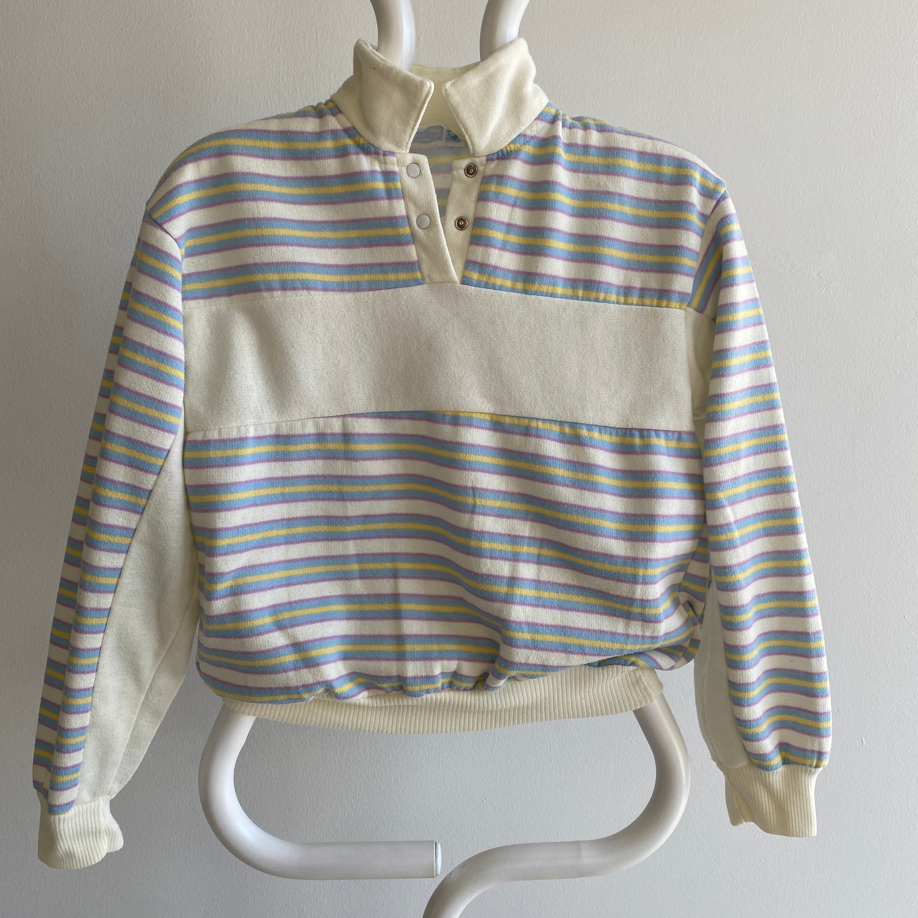 1980s Super Cool Striped Henley Collared Sweatshirt - Smaller Size