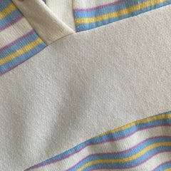 1980s Super Cool Striped Henley Collared Sweatshirt - Smaller Size