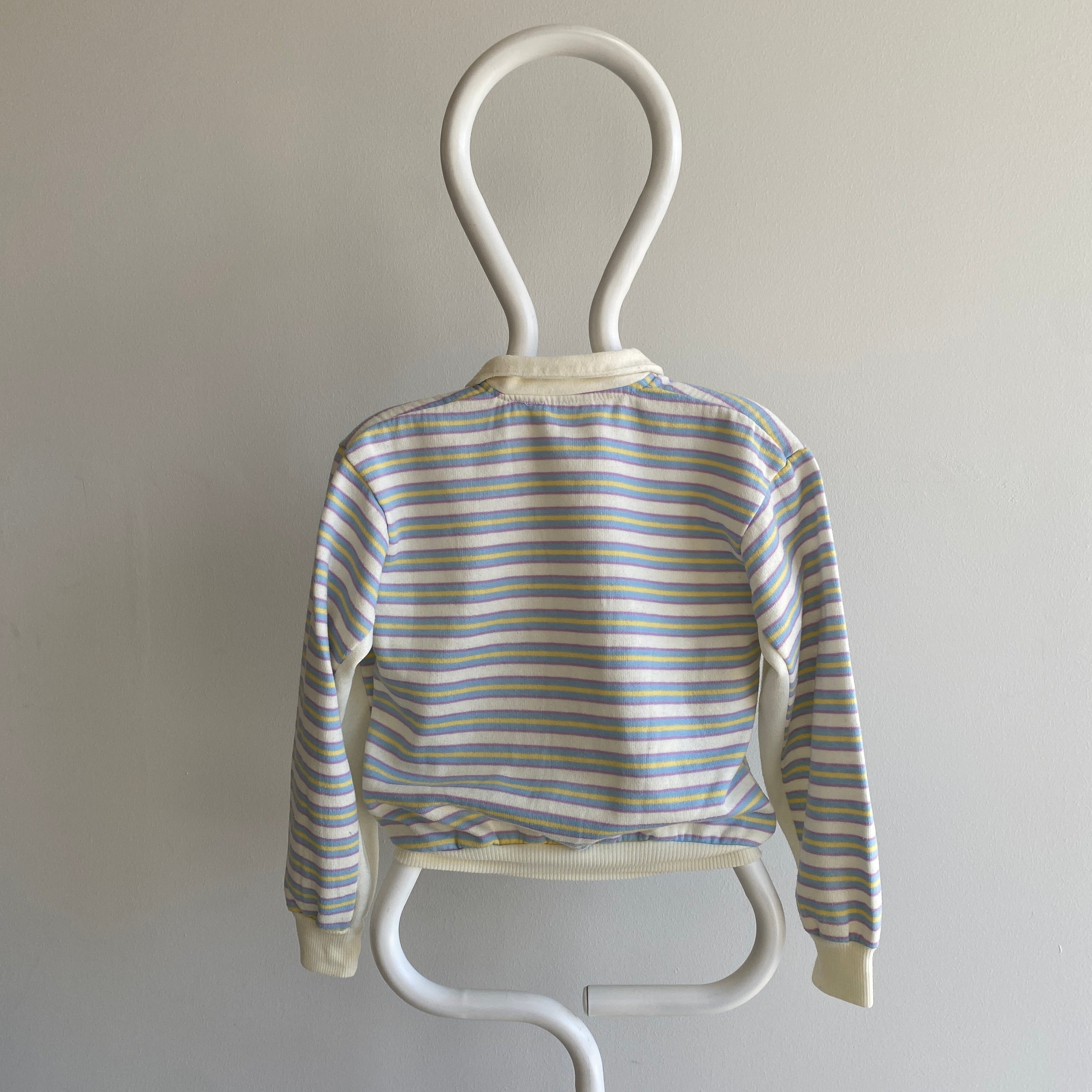 1980s Super Cool Striped Henley Collared Sweatshirt - Smaller Size