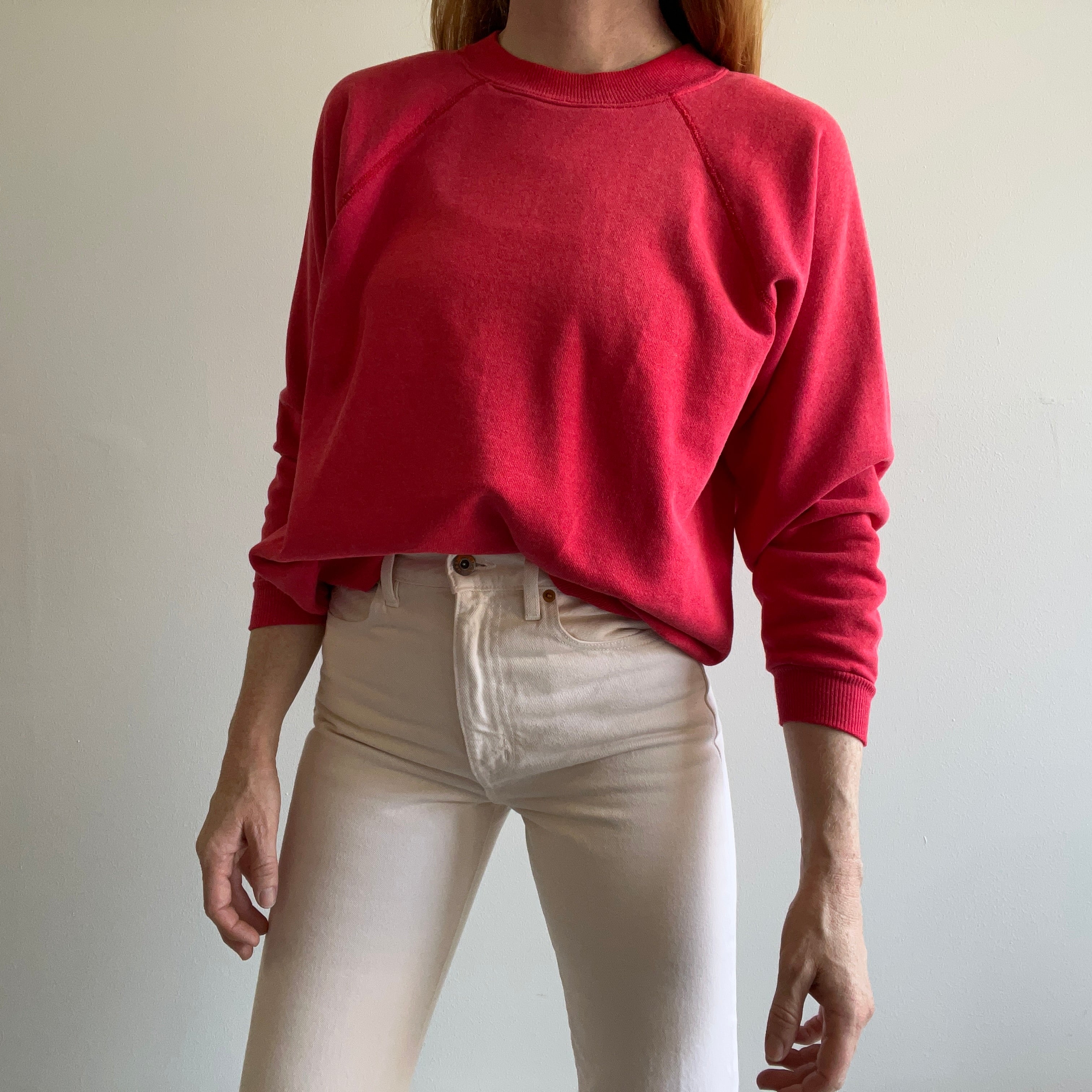 1990s Sun Faded Blank Red Raglan by Hanes Her Way