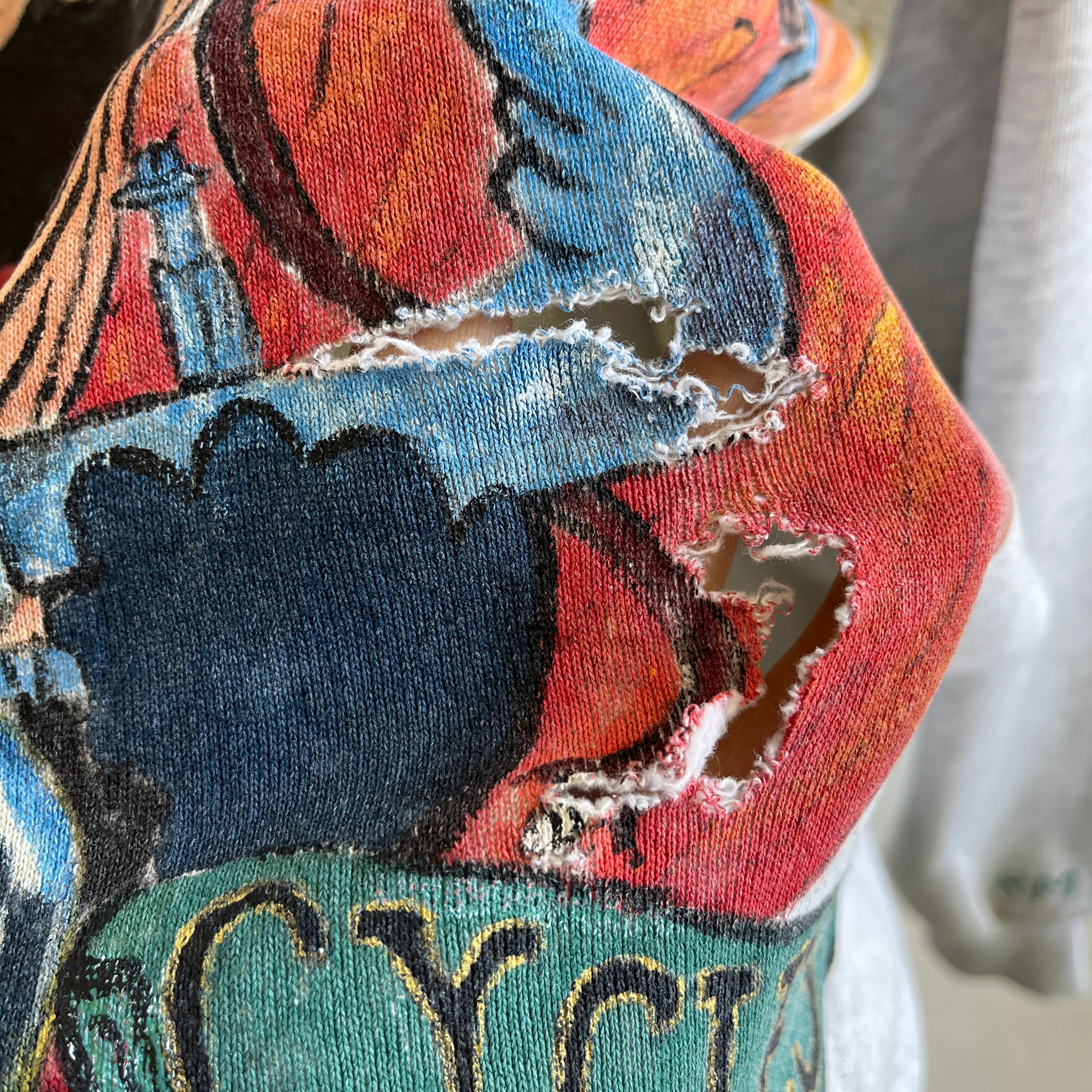 1980s EPIC DIY Taz Biker Sweatshirt with Giant Hole - Ummm WOW