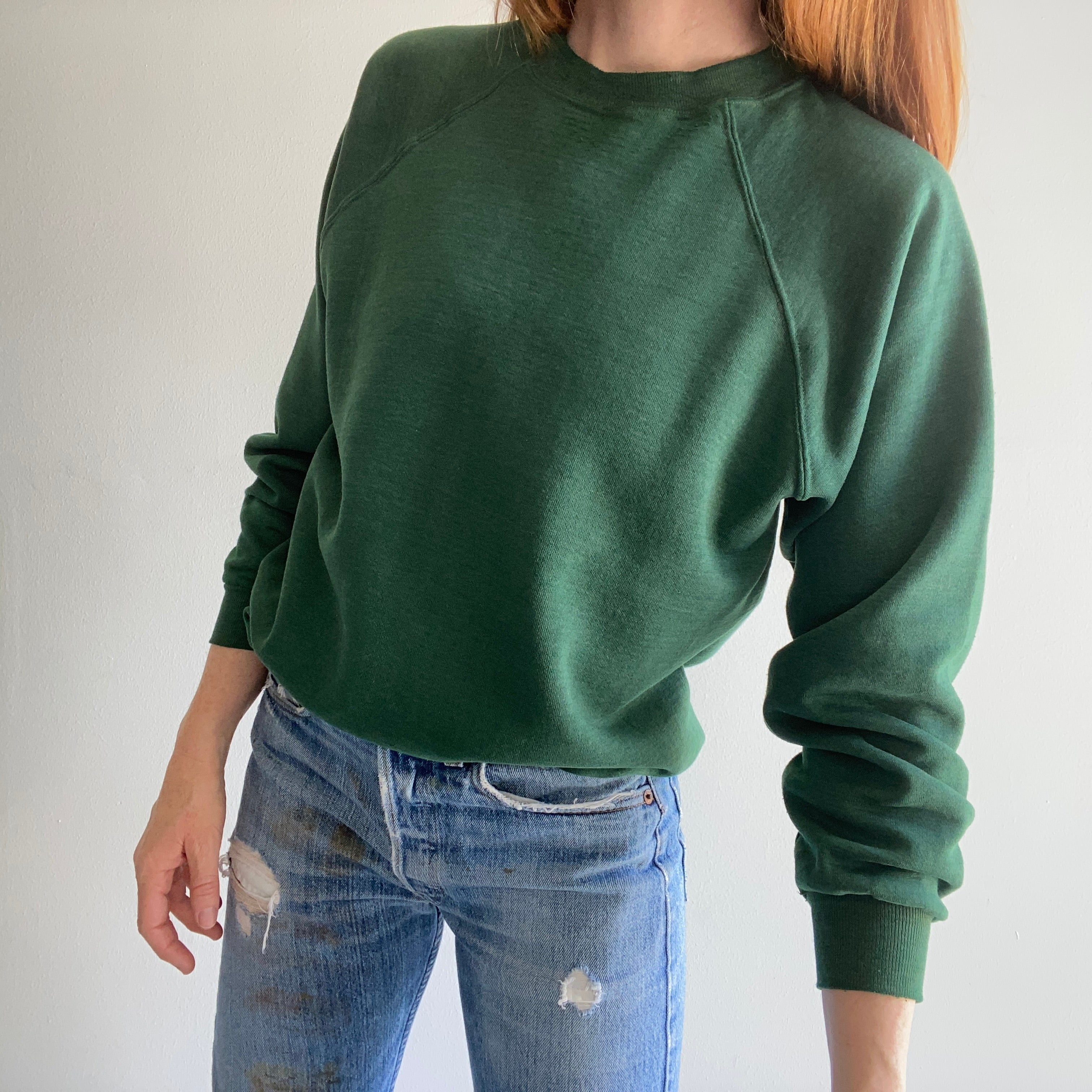 1970s Faded and Worn Dark Green Raglan