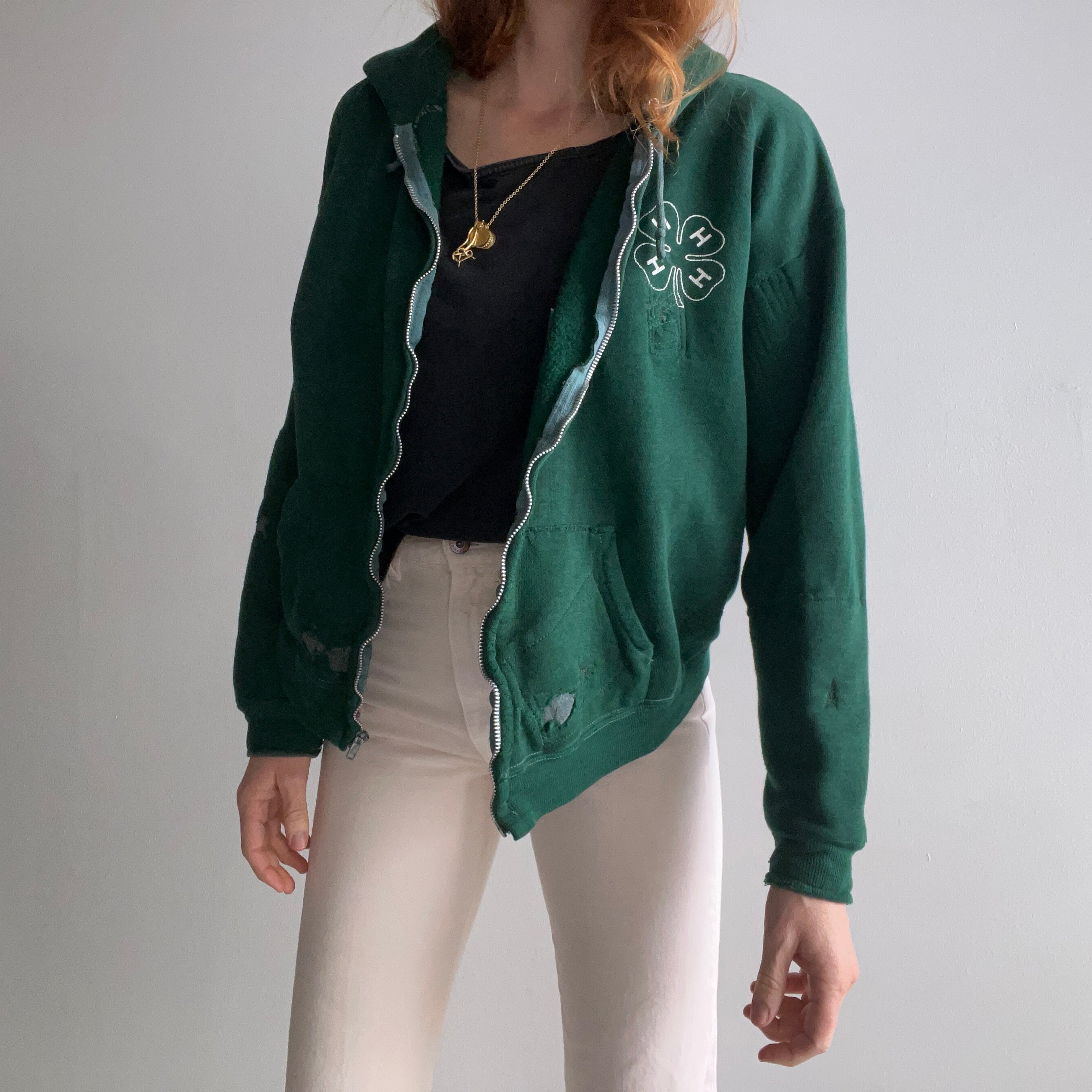 1970s Brought Back To Life Champion Brand Four Leaf Clover Zip Up Hoodie