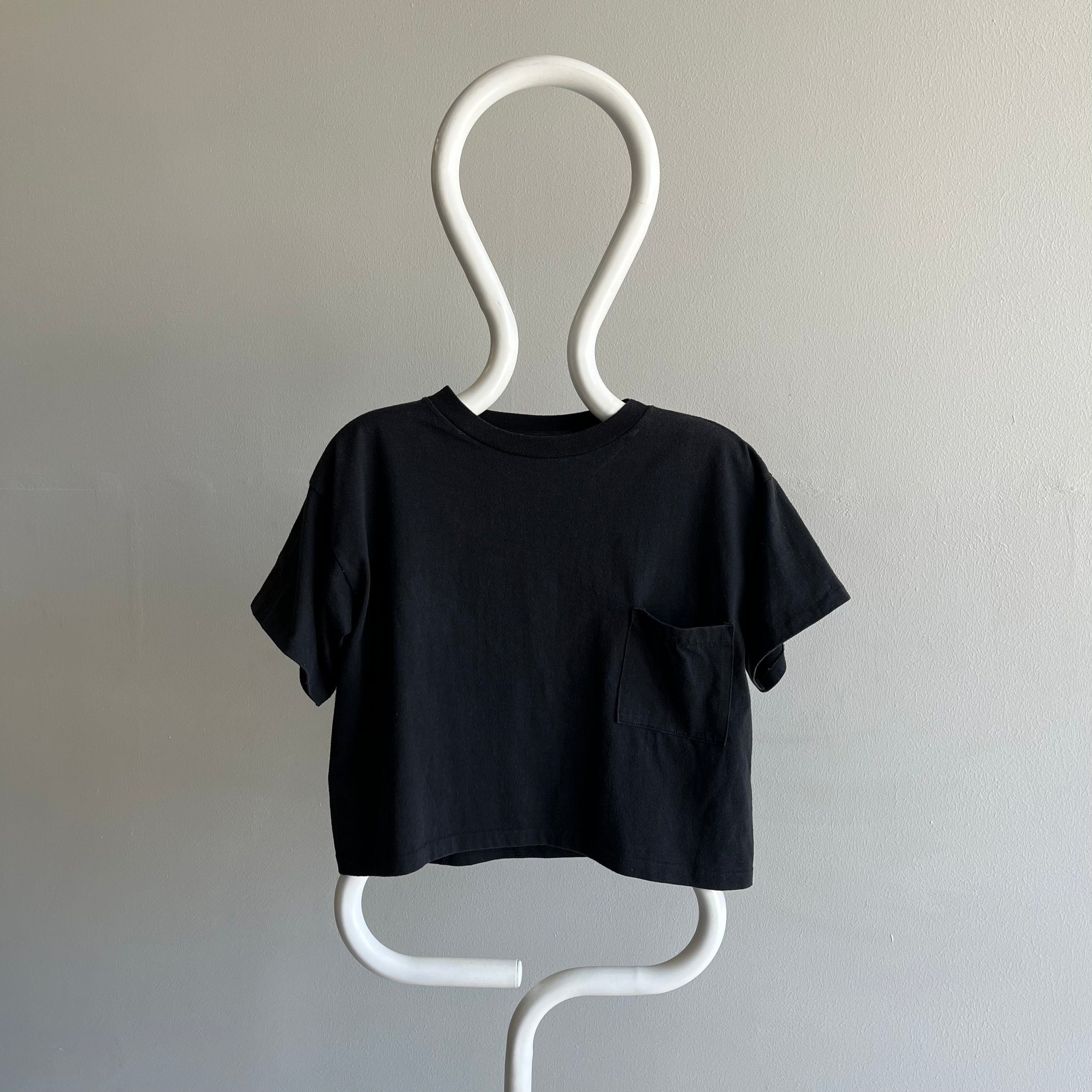 1980s Blank Black Selvedge Pocket T-Shirt Crop Top