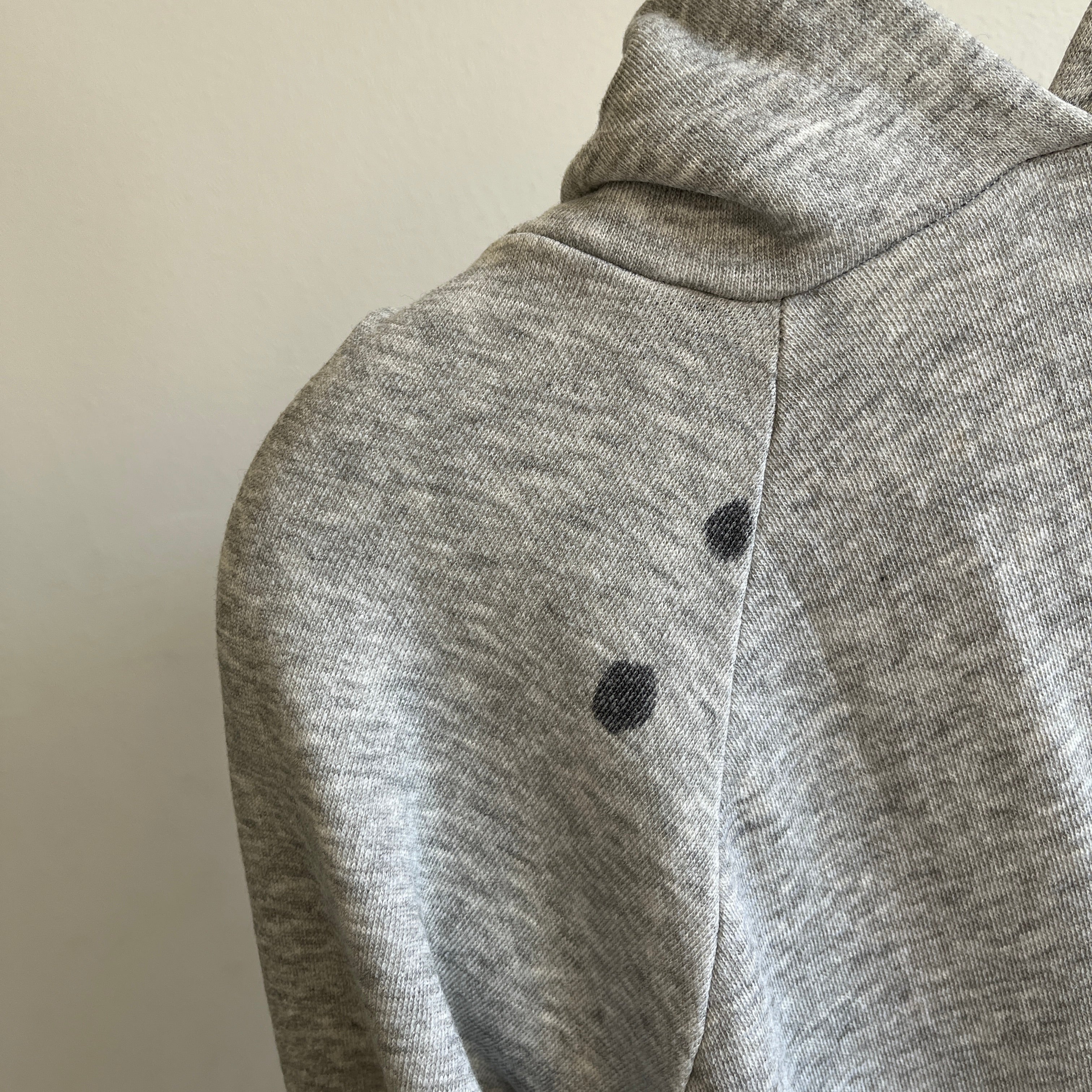 1980s Blank Gray Ink Stained Beat Up Hoodie