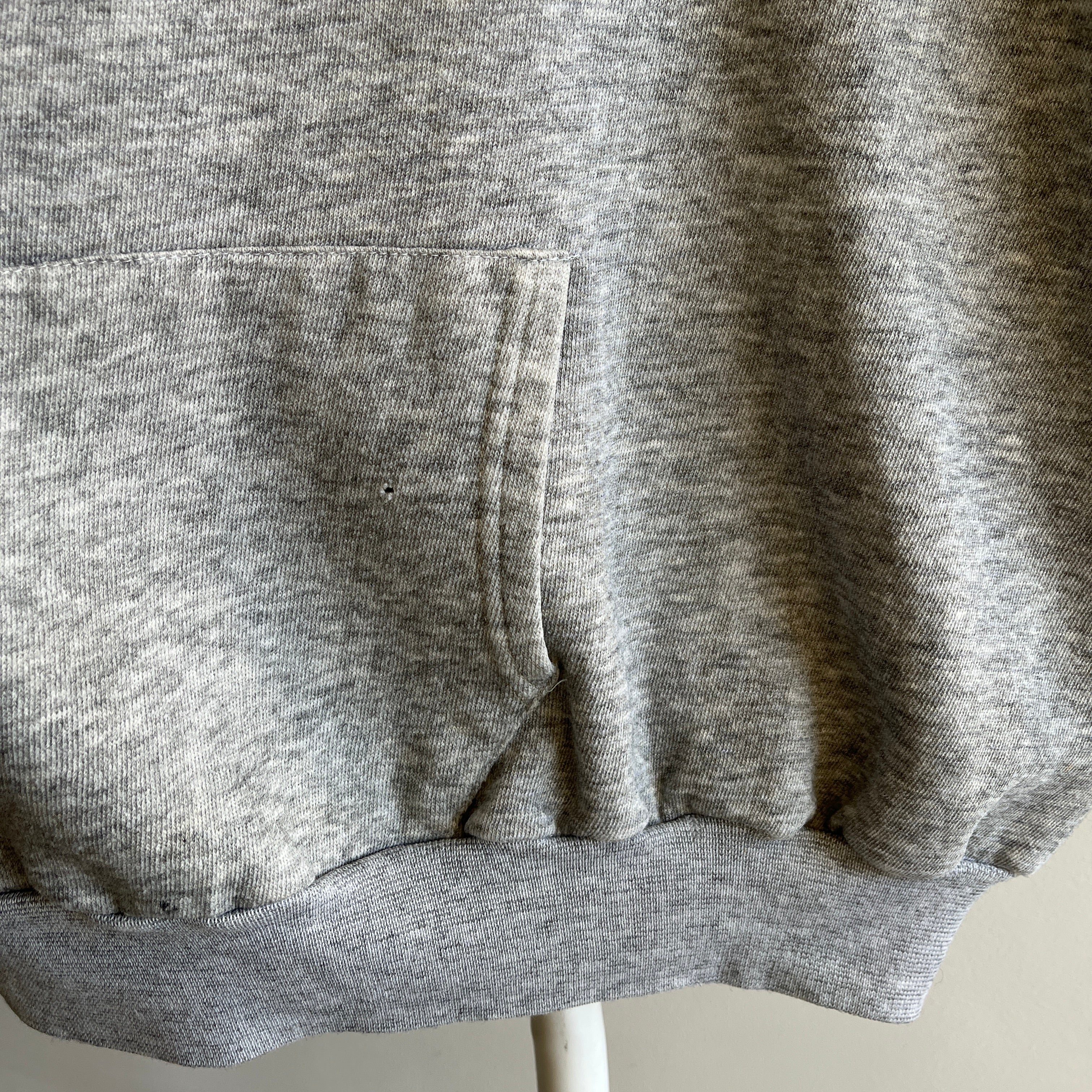1980s Blank Grey Ink Stained Beat Up Sweat à capuche
