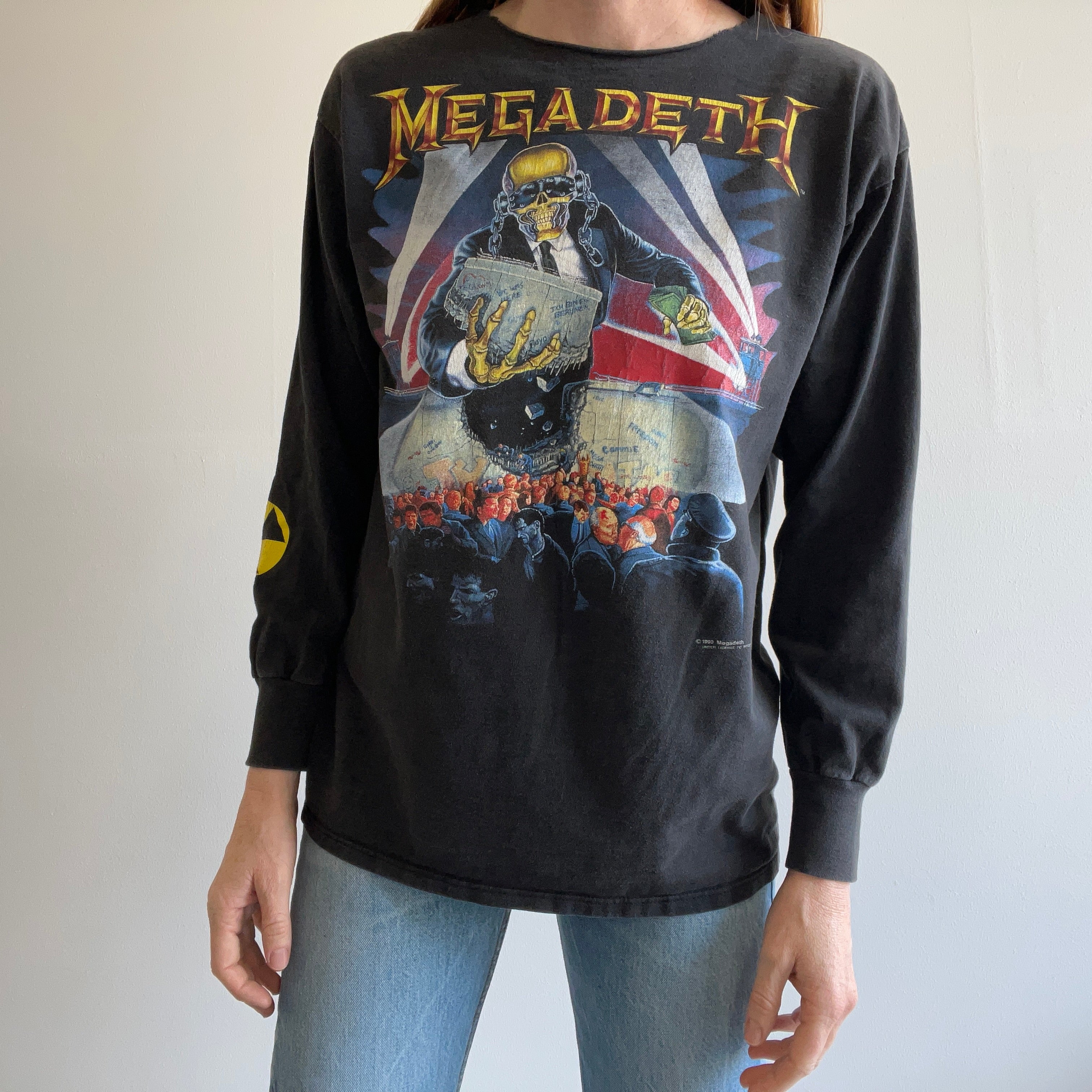 1990 Megadeath Band Long Sleeve T-shirt with Cut Neck by Brockum