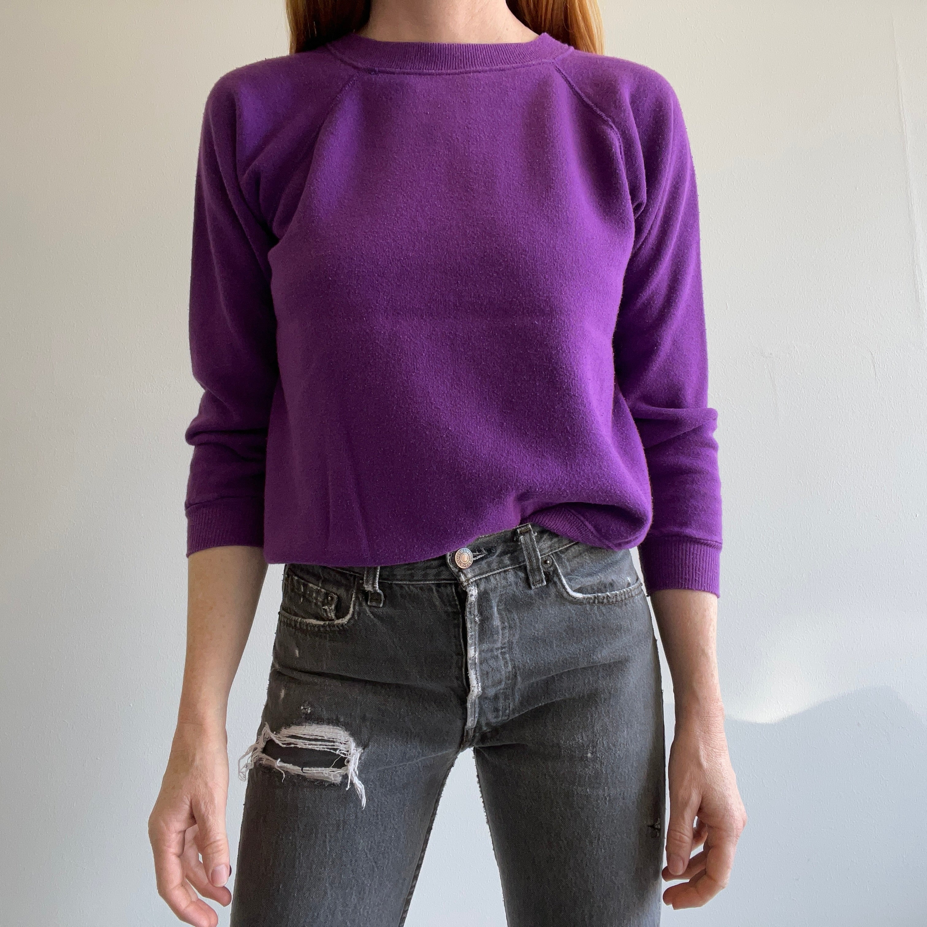 1990s Blank Purple Raglan by Hanes Her Way