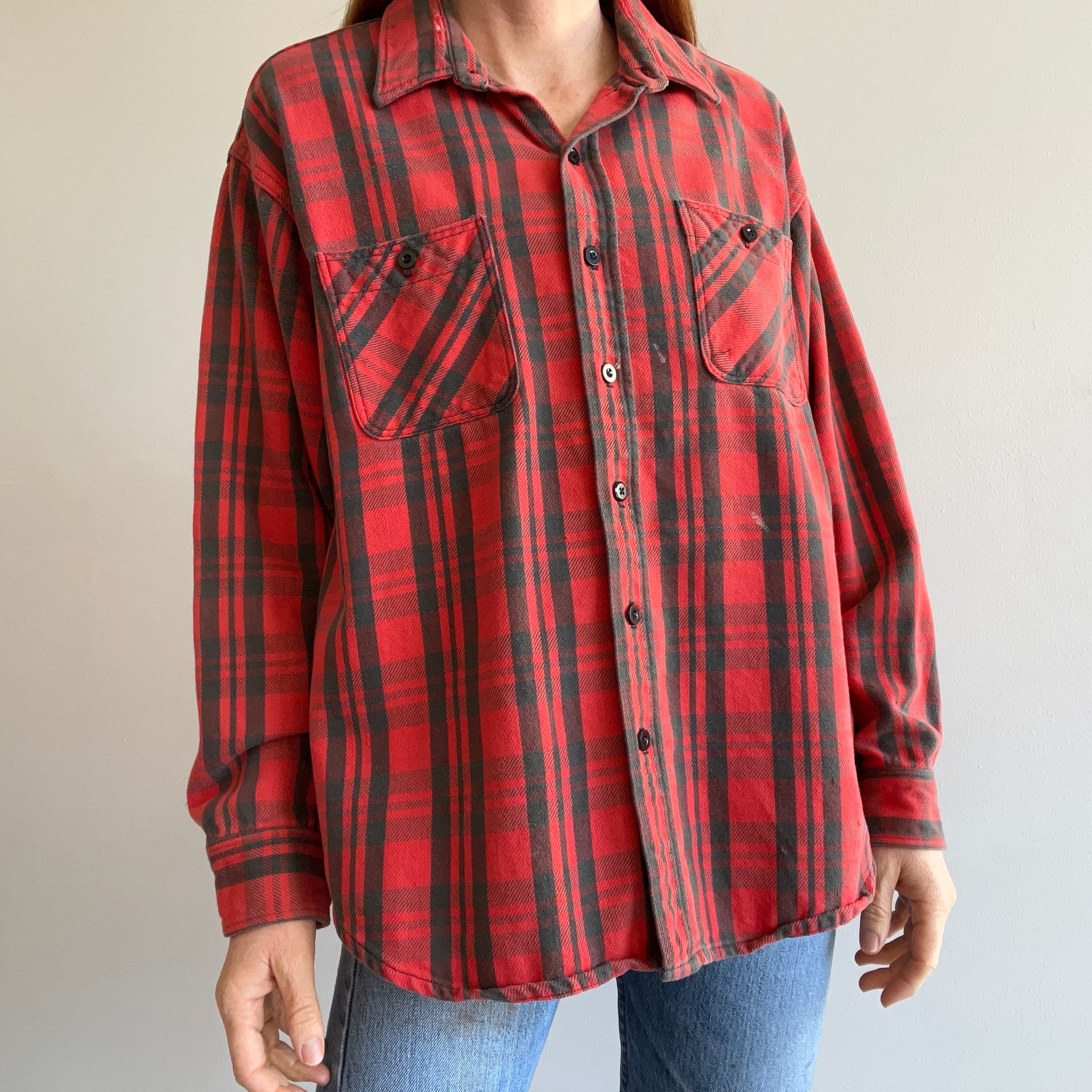 1990s Boxy Mended Cotton Flannel - THIS IS RAD (IMO)