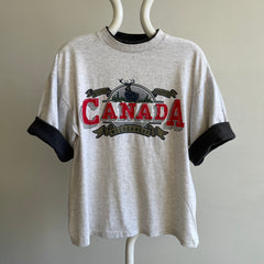 T-shirt carré à manches bicolores Canada Tourist des années 1990