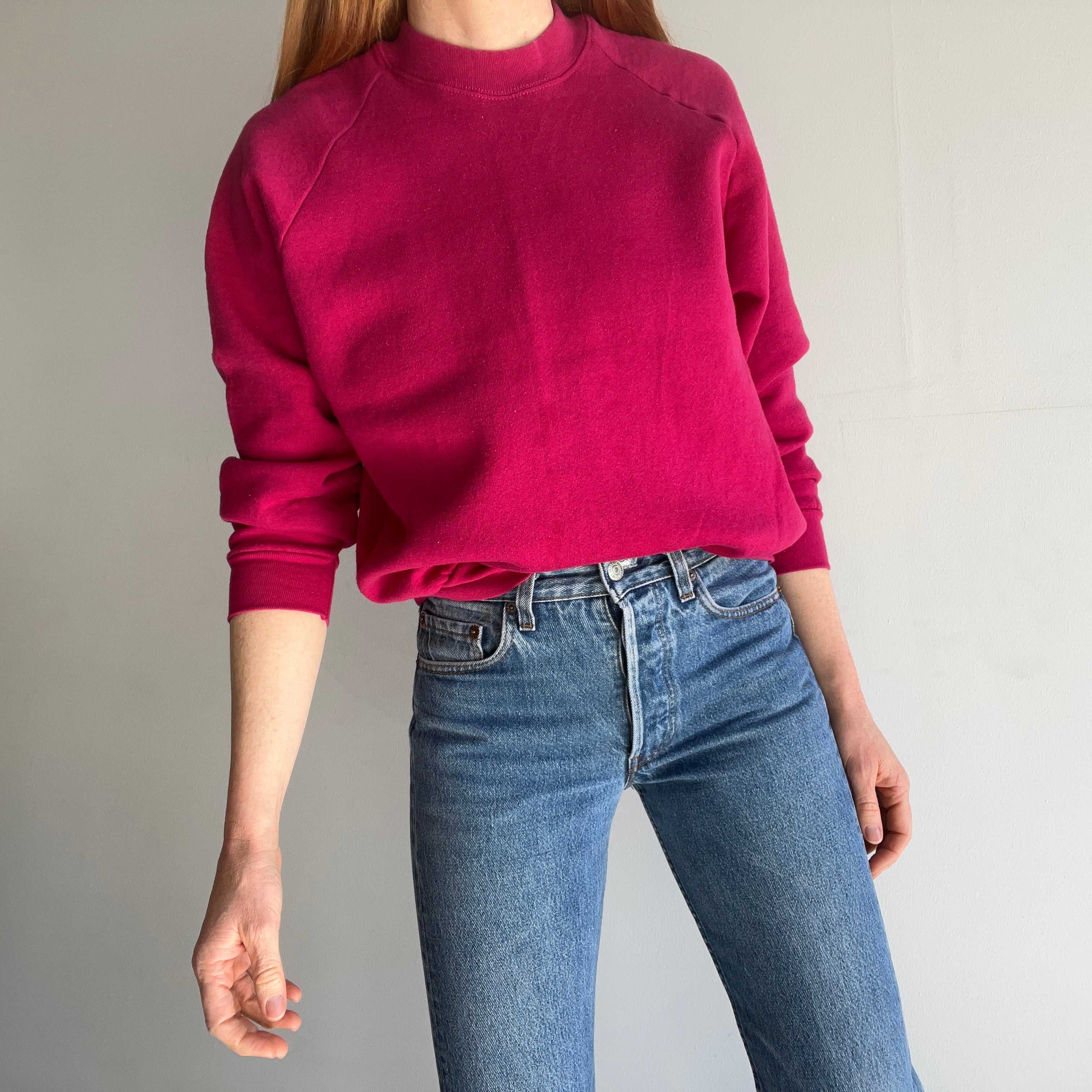 1980s Medium Weight Magenta Pink Blank Raglan