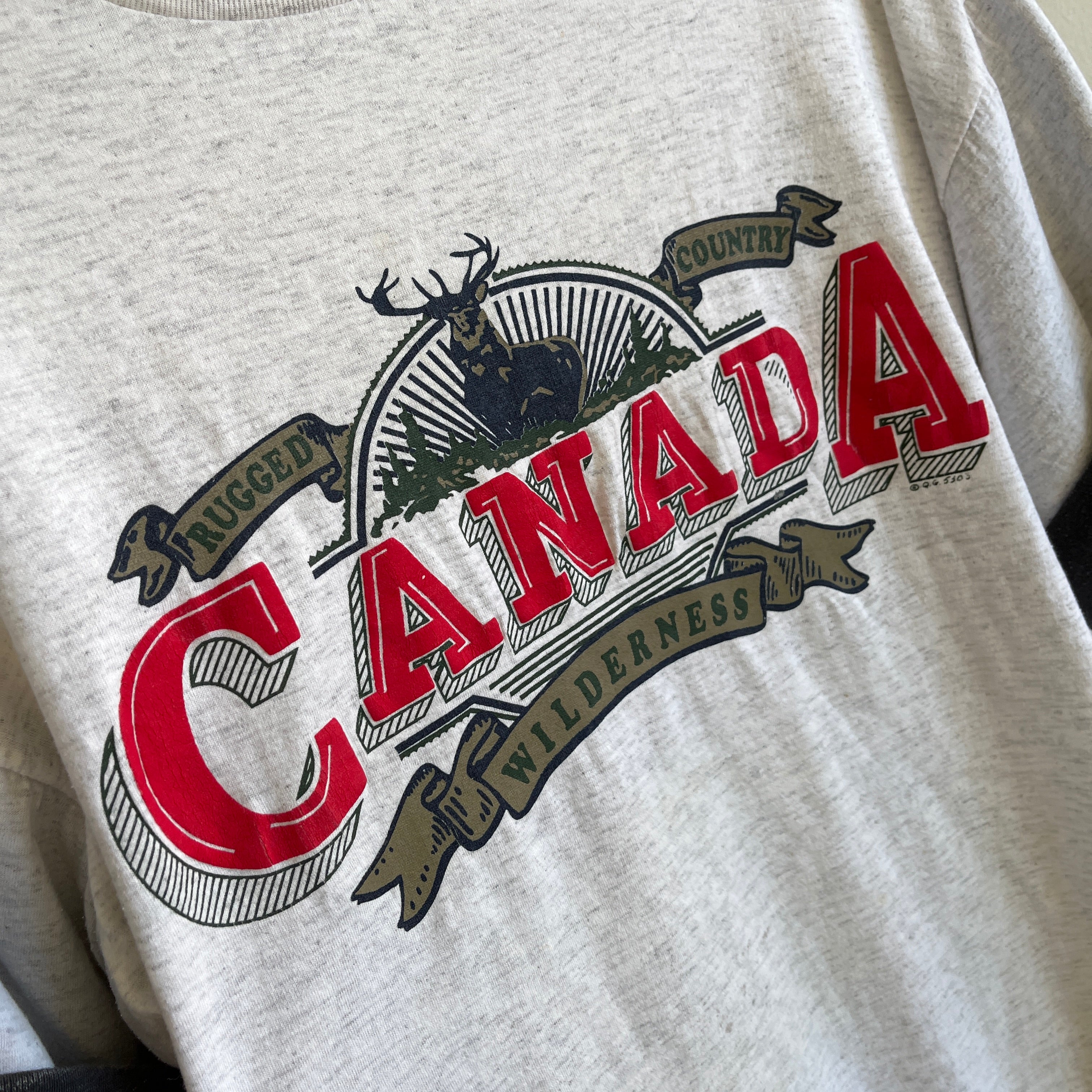 T-shirt carré à manches bicolores Canada Tourist des années 1990