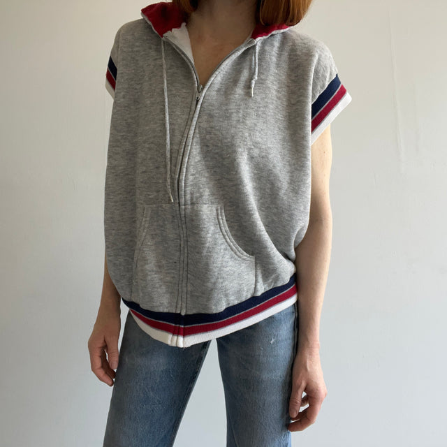 1980s Zip Up Muscle Hoodie Warm Up Sweatshirt