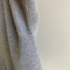 Sweat-shirt à col en V mince en papier des années 1970 avec une bande latérale en velours, des POCHES et des taches