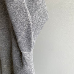 1970s Medium Gray Double Arm Gusset Shredded Collar and Cuffs Worn Out Gray Sweatshirt