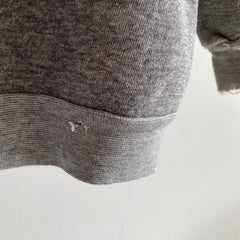 1970s Medium Gray Double Arm Gusset Shredded Collar and Cuffs Worn Out Gray Sweatshirt
