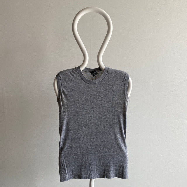 1980s Soft and Thin Wright's Blank Gray Muscle Tank
