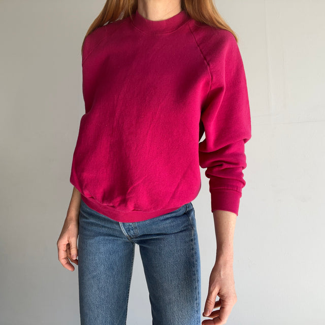 Raglan vierge rose magenta de poids moyen des années 1980