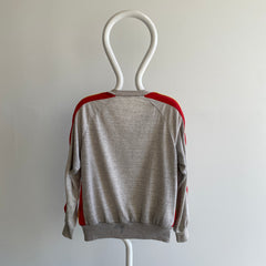 1970s Paper Thin V-Neck Sweatshirt with a Velour Side Stripe, POCKETS and Stains