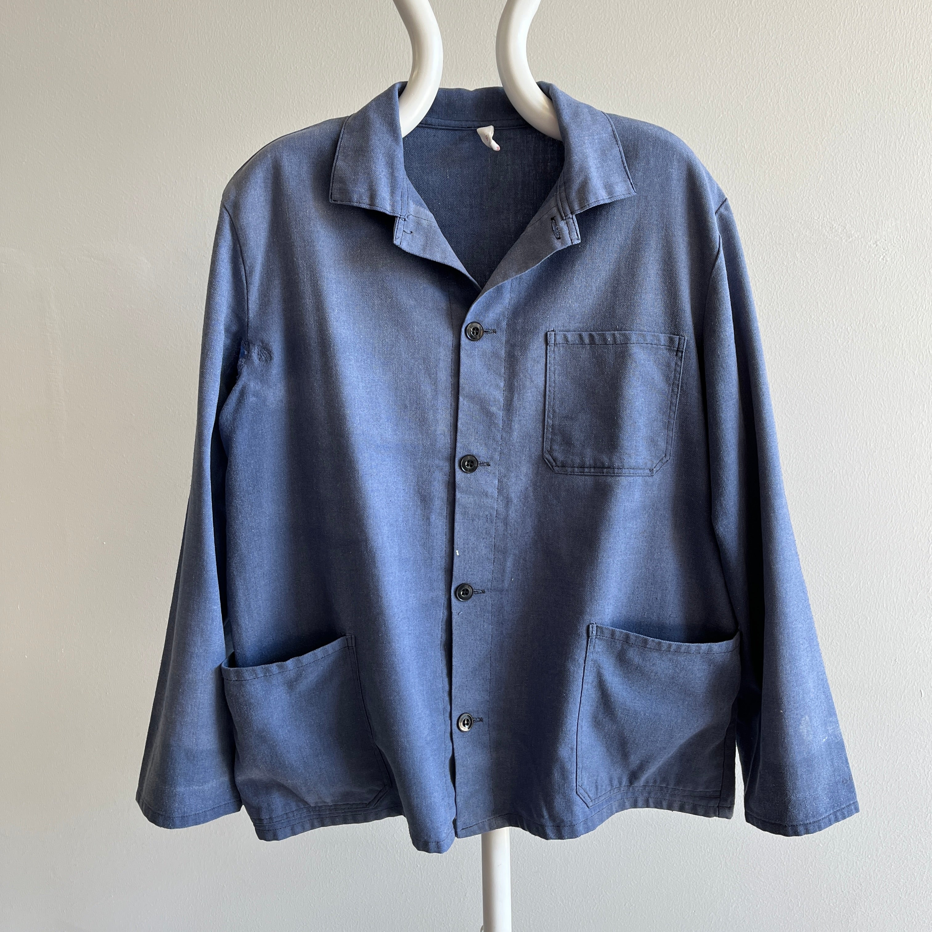 1970s Dusty Blue Chore Coat with Mending
