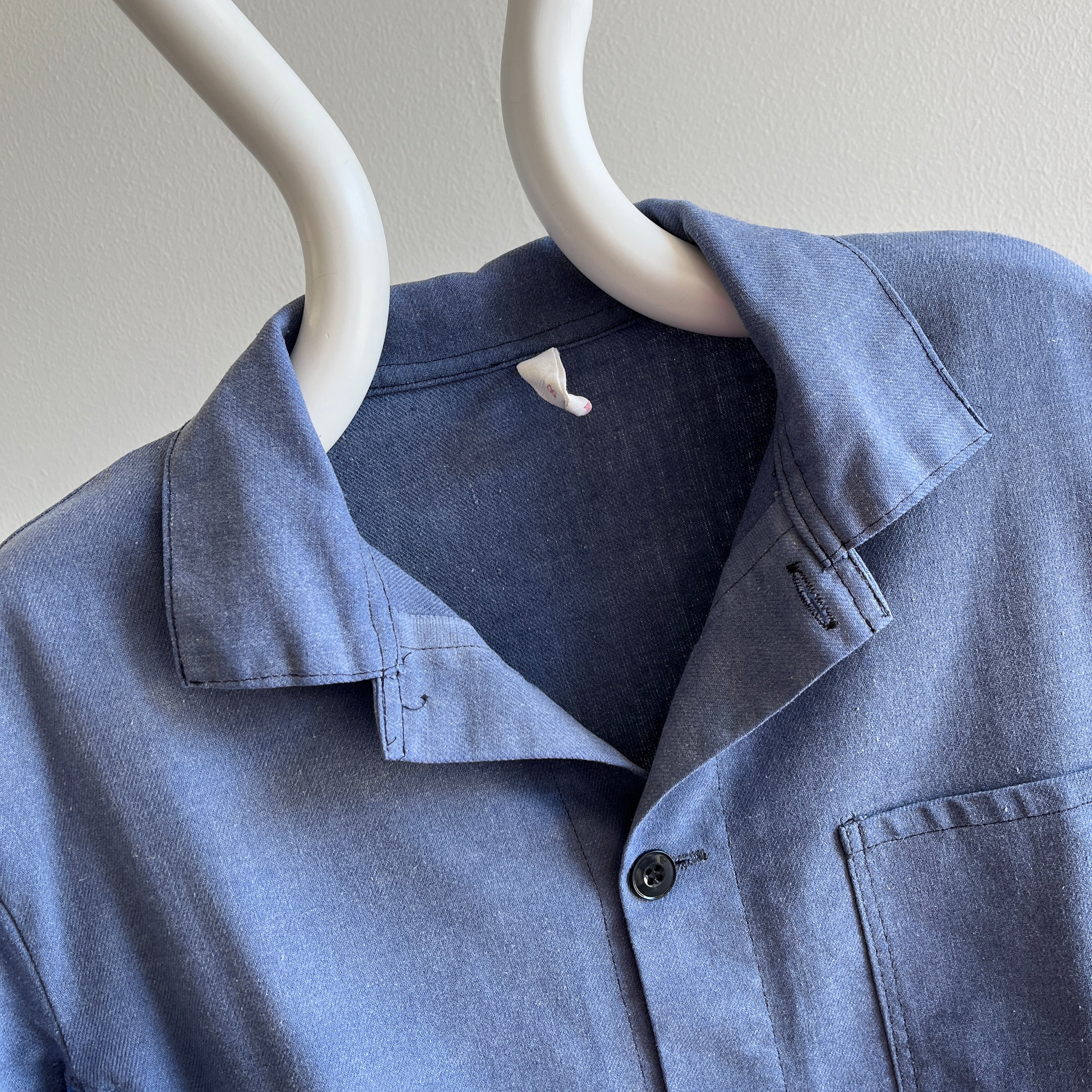 1970s Dusty Blue Chore Coat with Mending