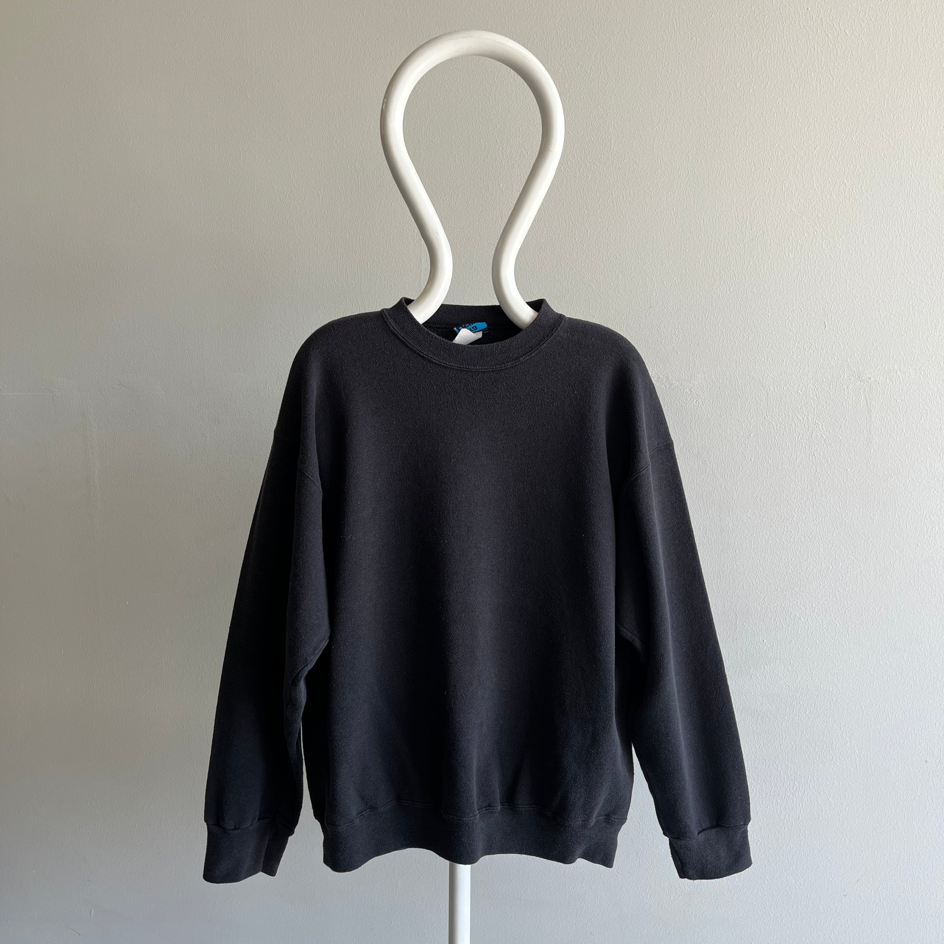 1980s Faded Blank Black Sweatshirt by Ultra Fleece