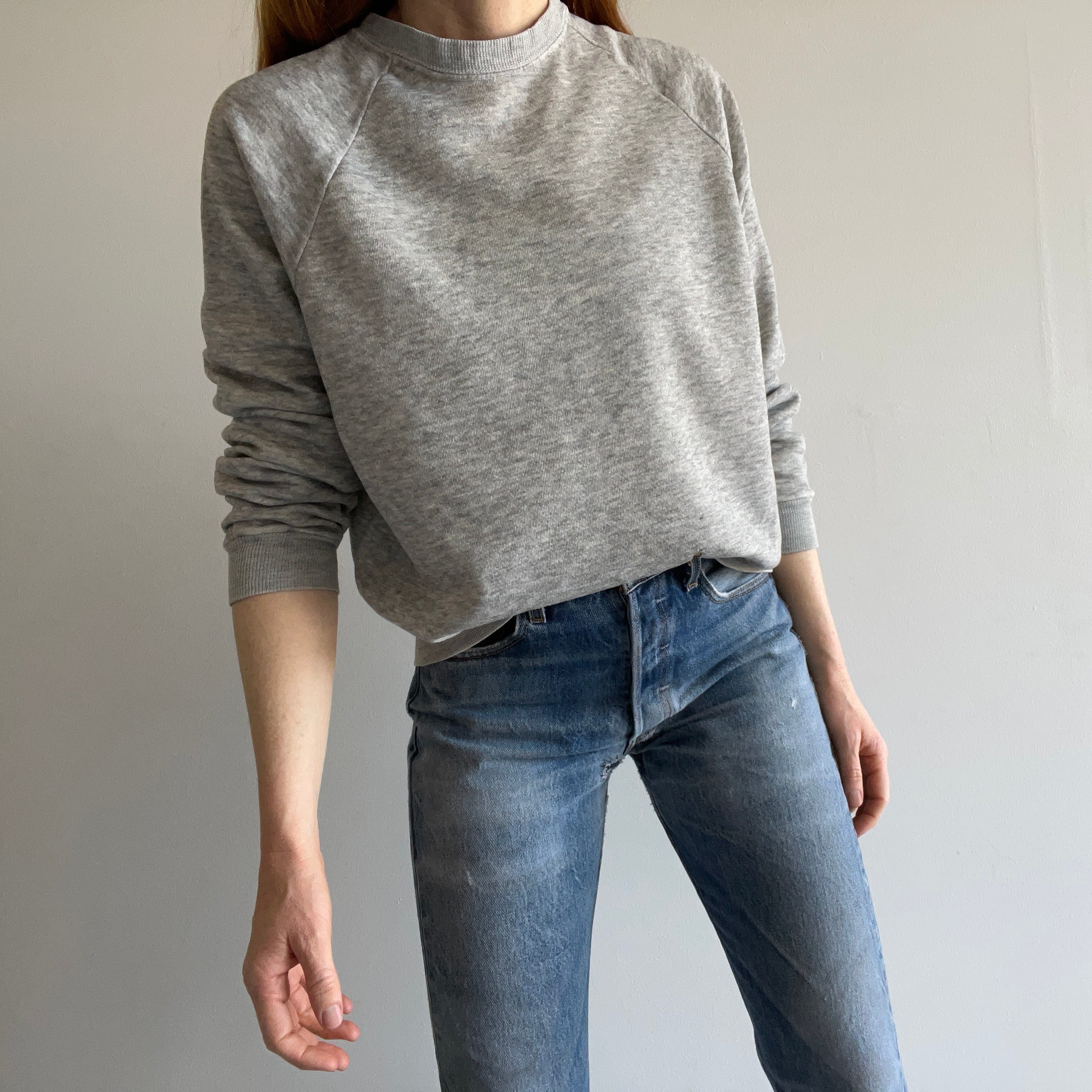 1980s Blank Gray Sweatshirt with a Cigarette Burn