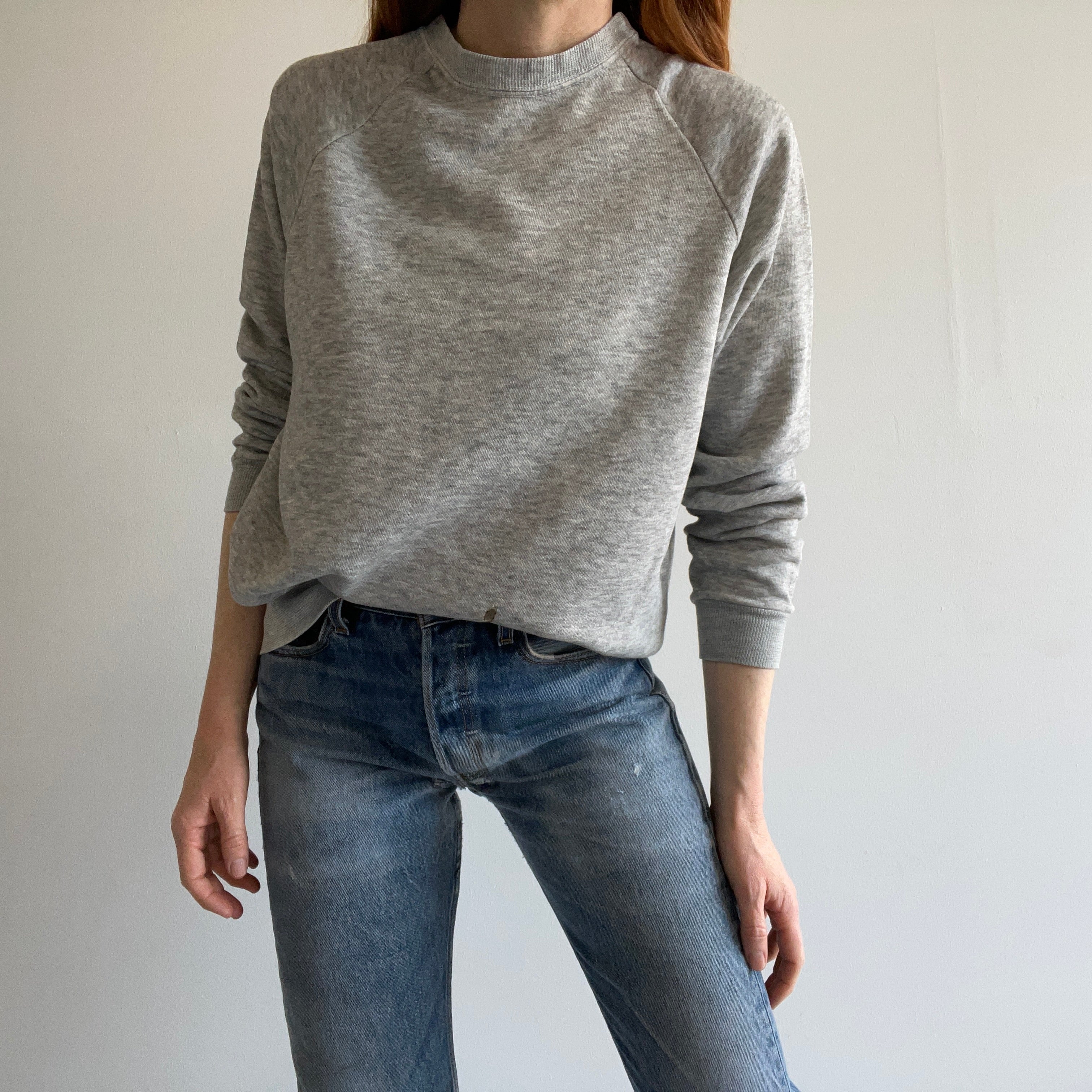 1980s Blank Gray Sweatshirt with a Cigarette Burn