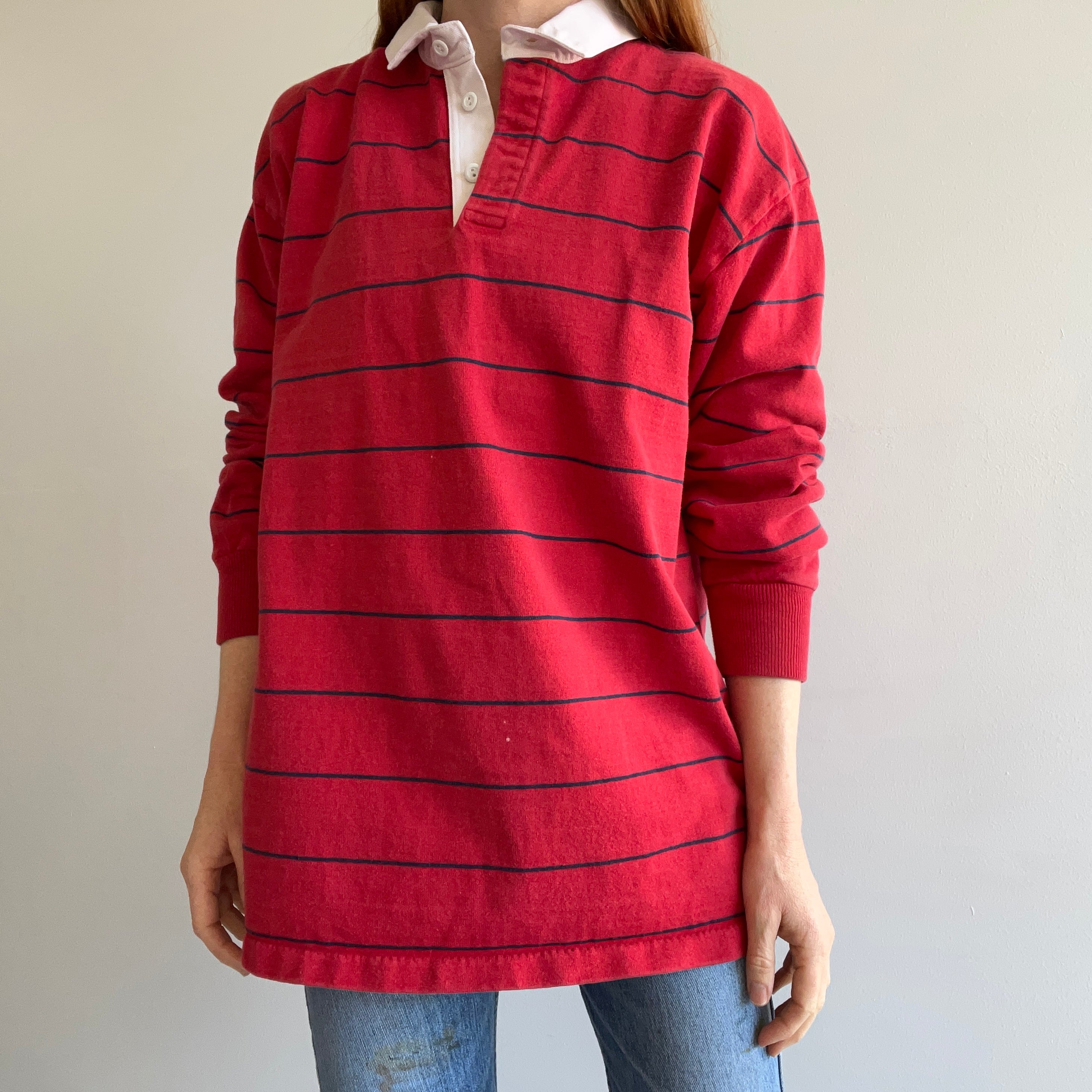 1980s/90s Lands' End Heavyweight Cotton Rugby Shirt – Red Vintage Co
