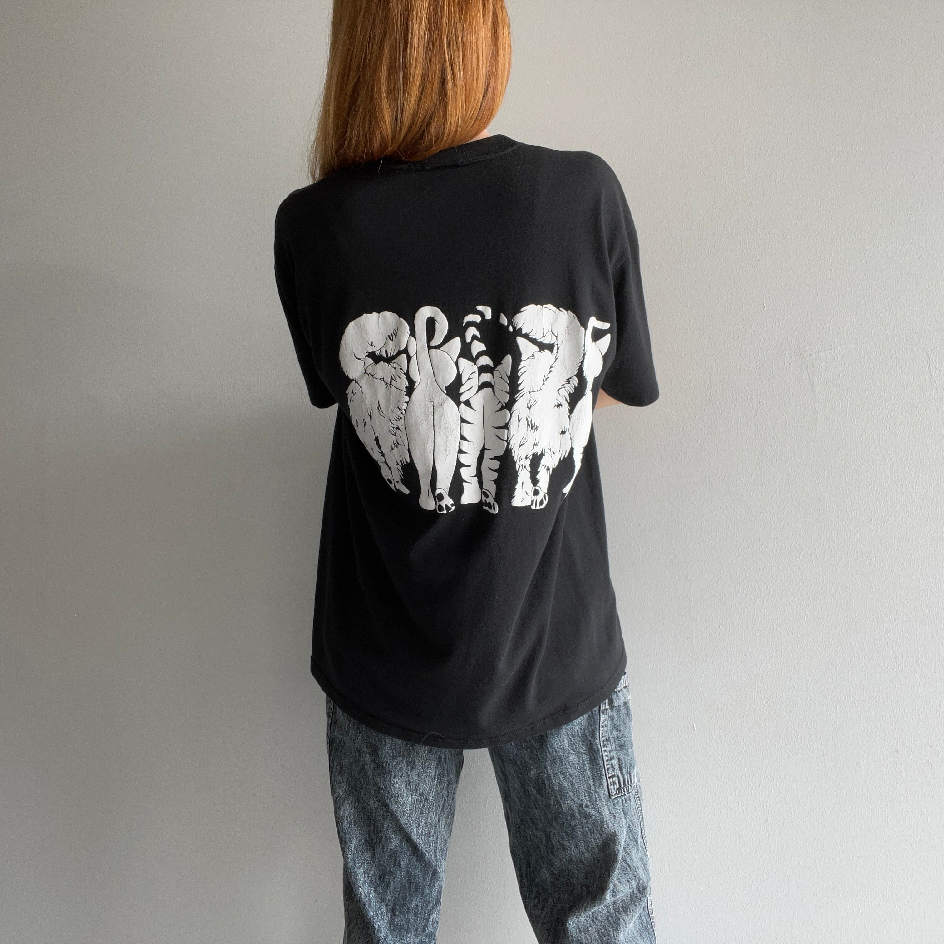 1980s Heads and Tails Front and Back Cat Person T-Shirt