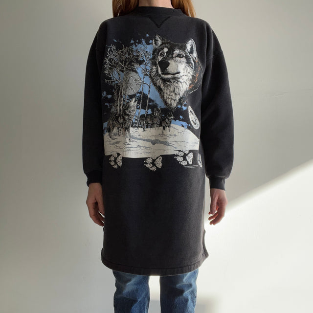 1990s Ok, WOW, Wolf Sweatshirt Dress/ "Sleep Shirt"