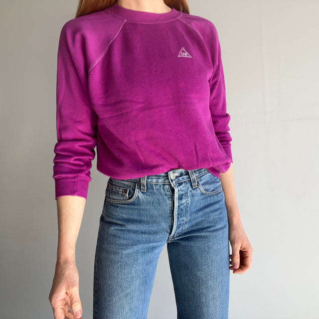 1970s H.R. Perfectly Worn and Stained Eggplant/Magenta Raglan with Contrast Stitching