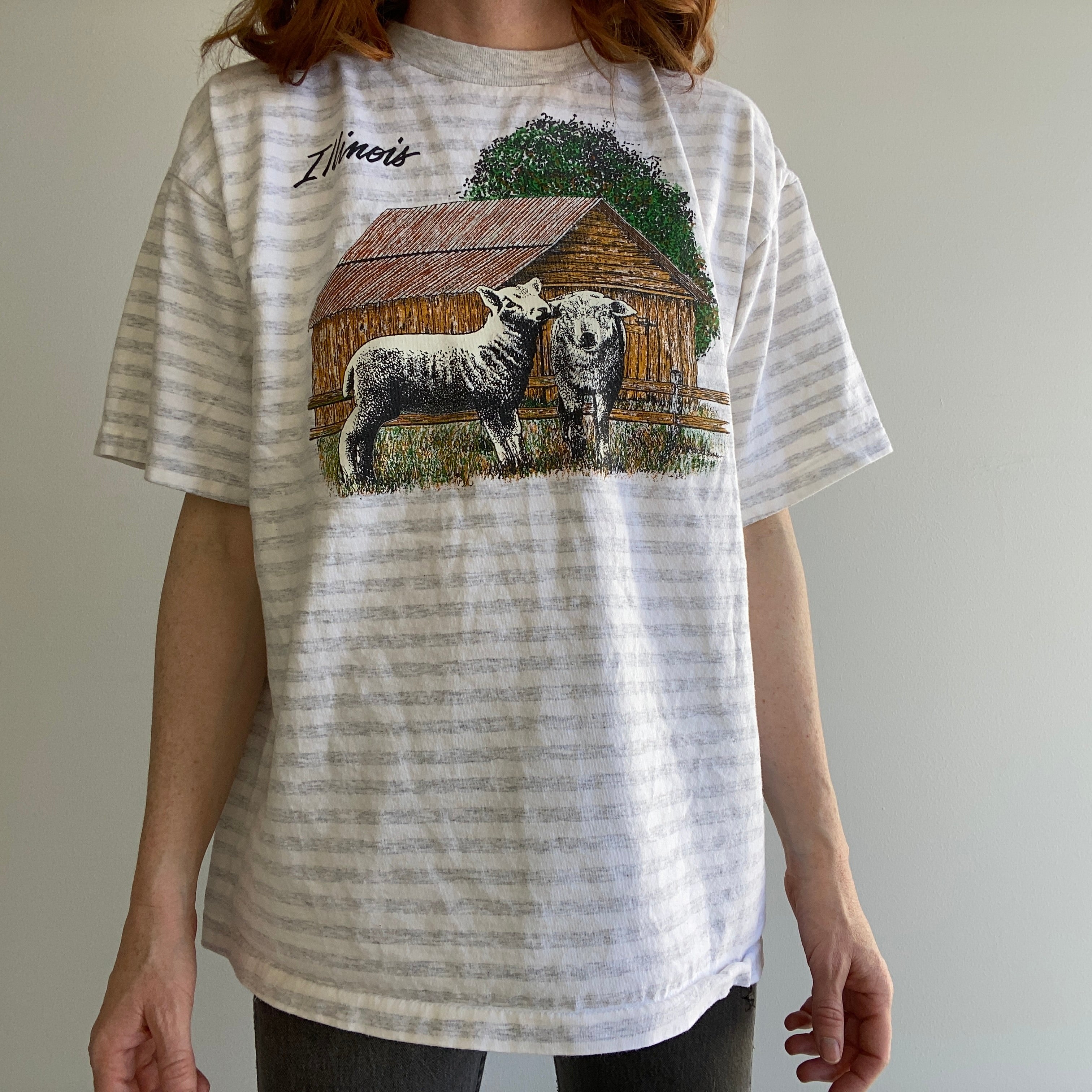 T-shirt rayé mouton années 1980