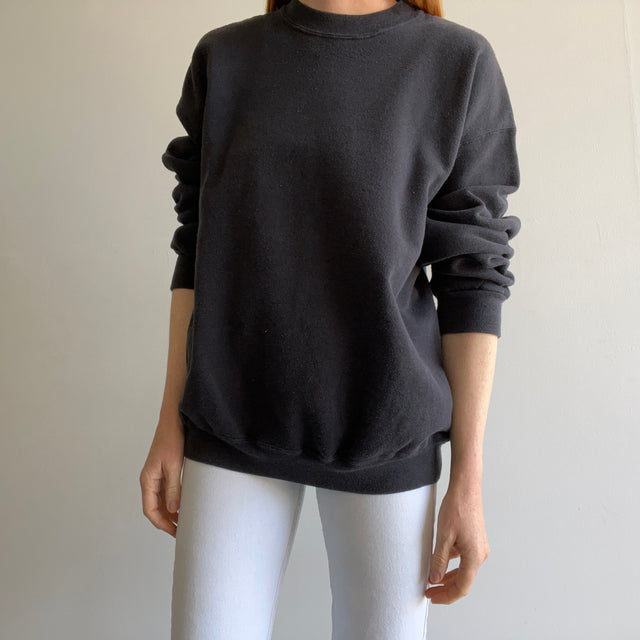 1980s Faded Blank Black Sweatshirt by Ultra Fleece