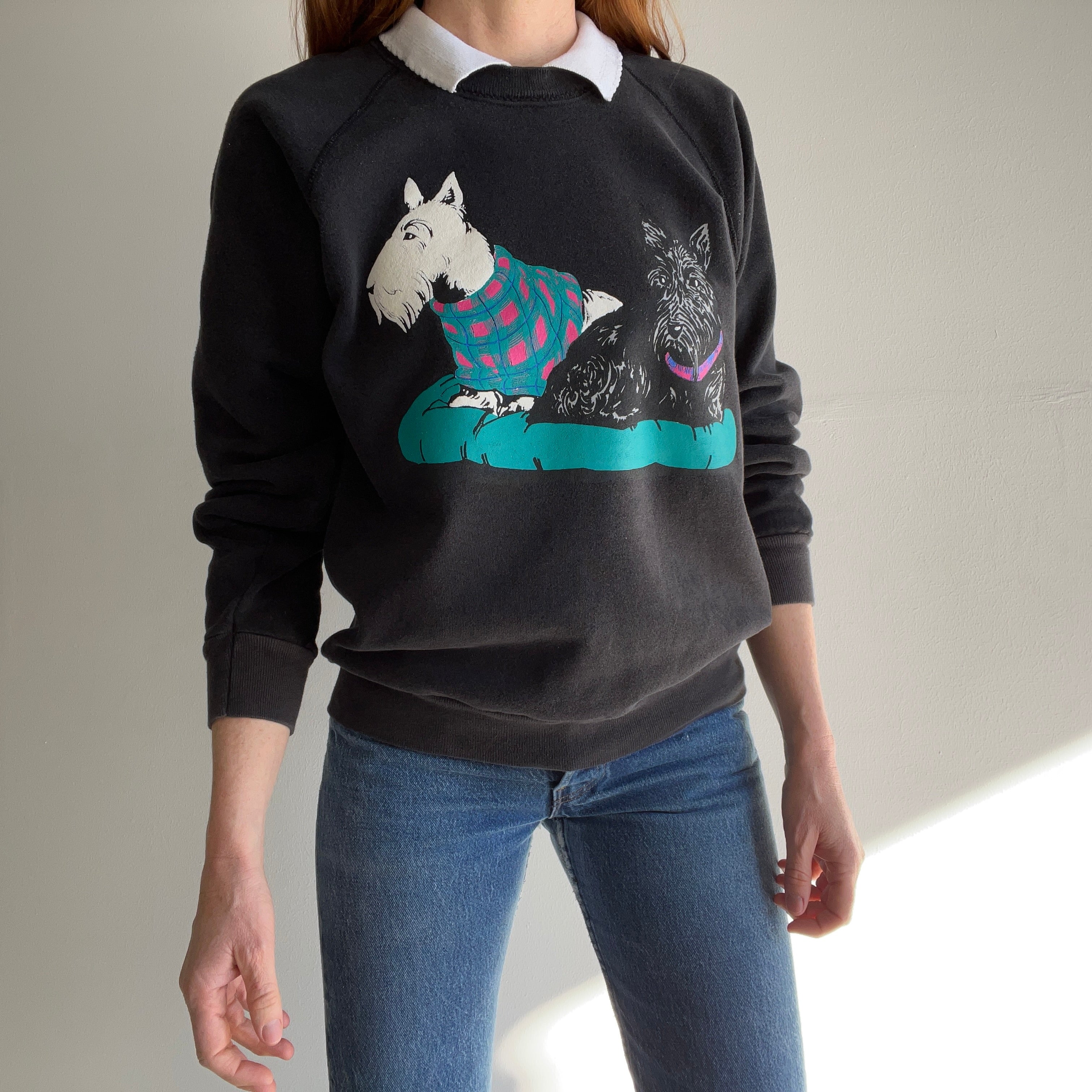 1980s Scottie and Westie Built In Collar Sweatshirt - Oh My!